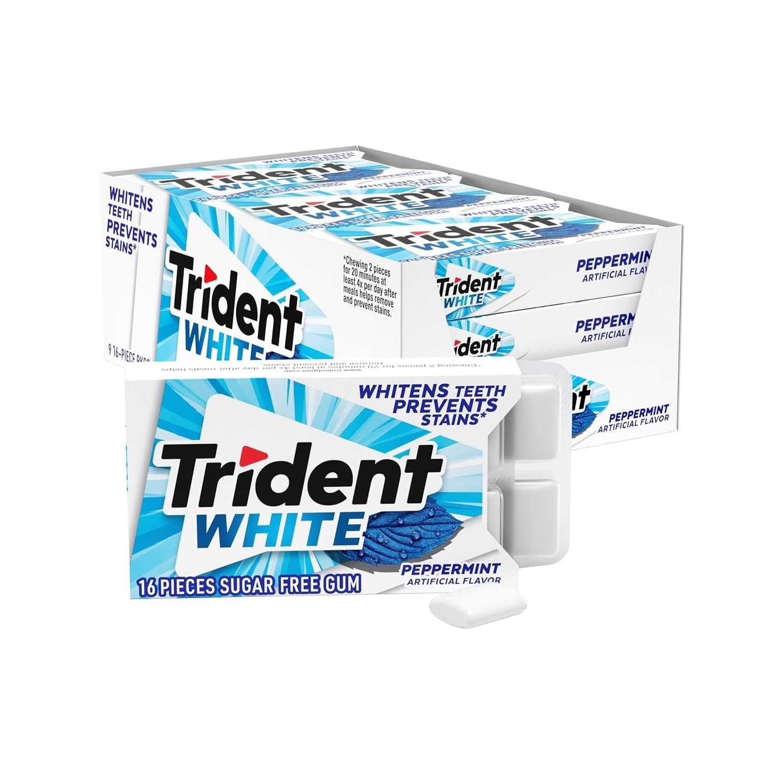 Trident White Peppermint GUM – Pack of 9 – Sugar Free – 16 COUNT
