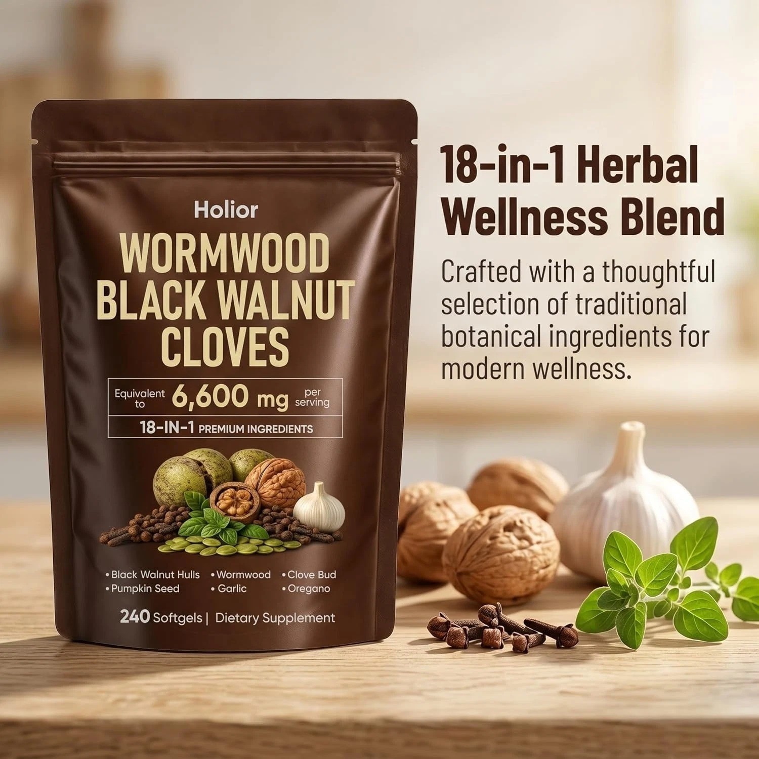 Holior 18-in-1 Black Walnut & Wormwood Herbal Blend for 240 Count (Pack of 1)