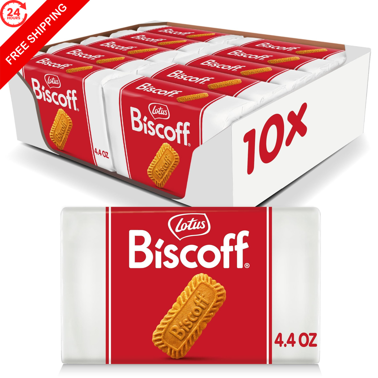 Lotus Biscoff Cookies, Caramelized Biscuit 4.4 Ounce (Pack of 10), brown