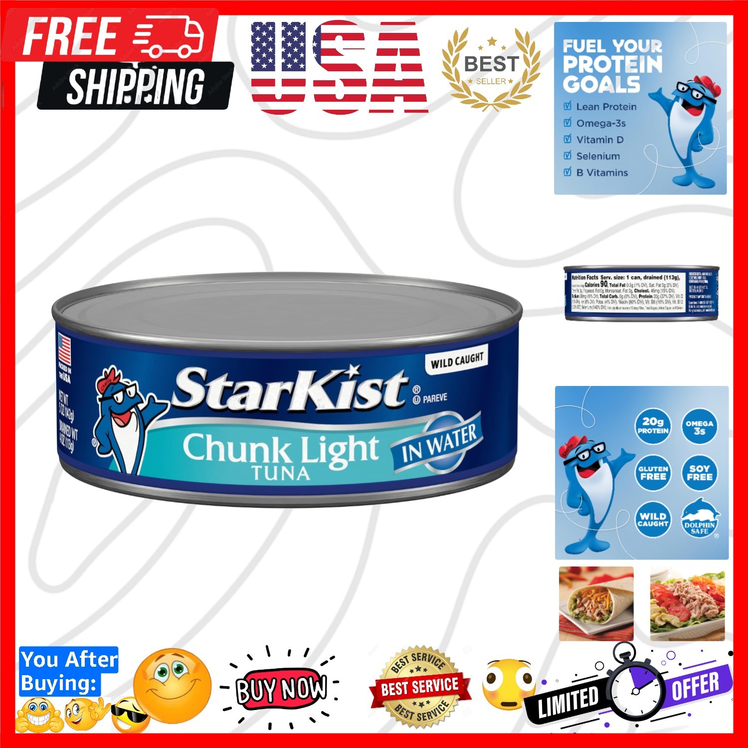 Chunk Light Tuna in Water, 5oz Canned Tuna, 1-Pack