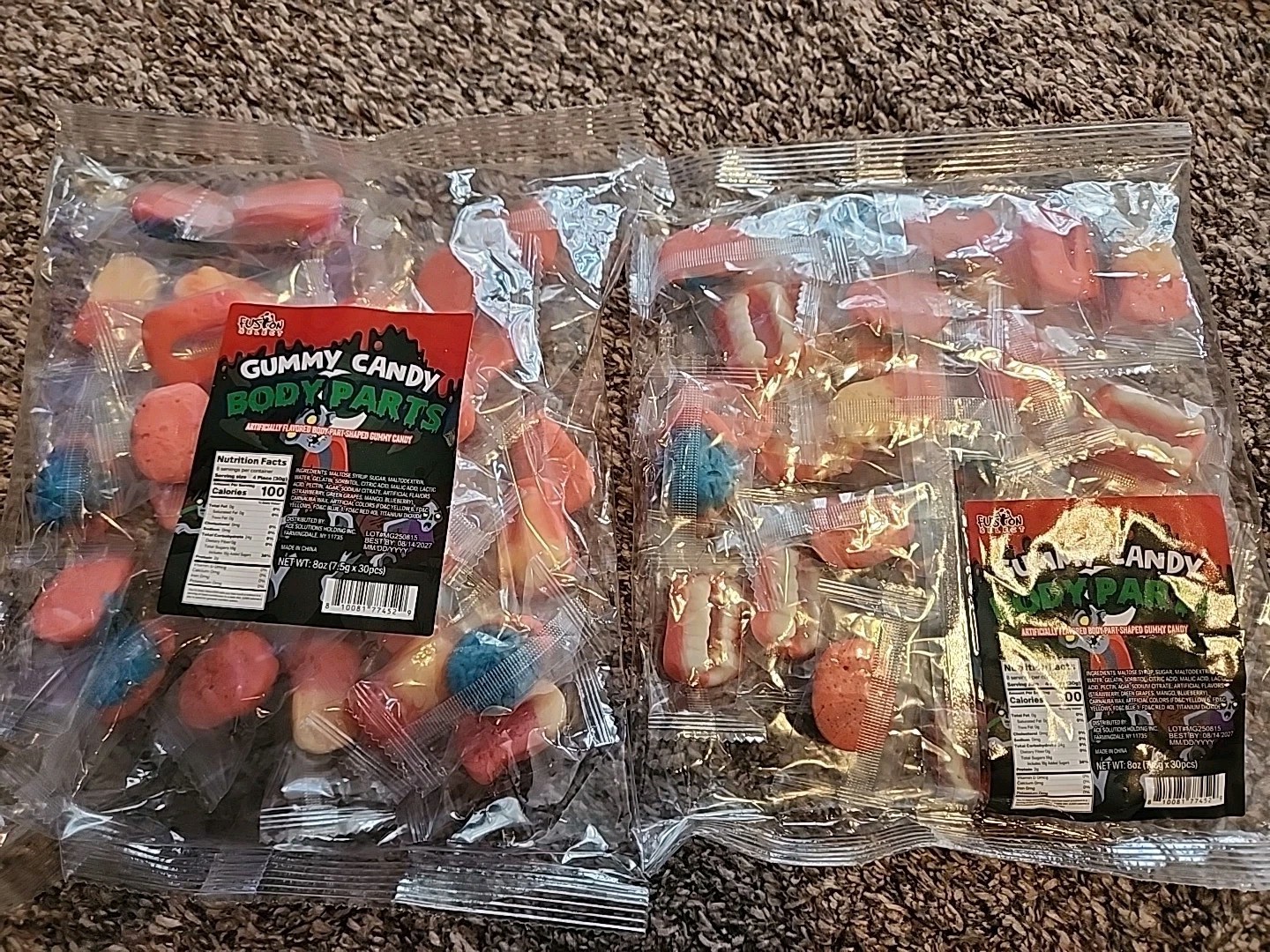 Gummi Body Parts Gummy Halloween Fall Autumn candy 2 Packages Lot