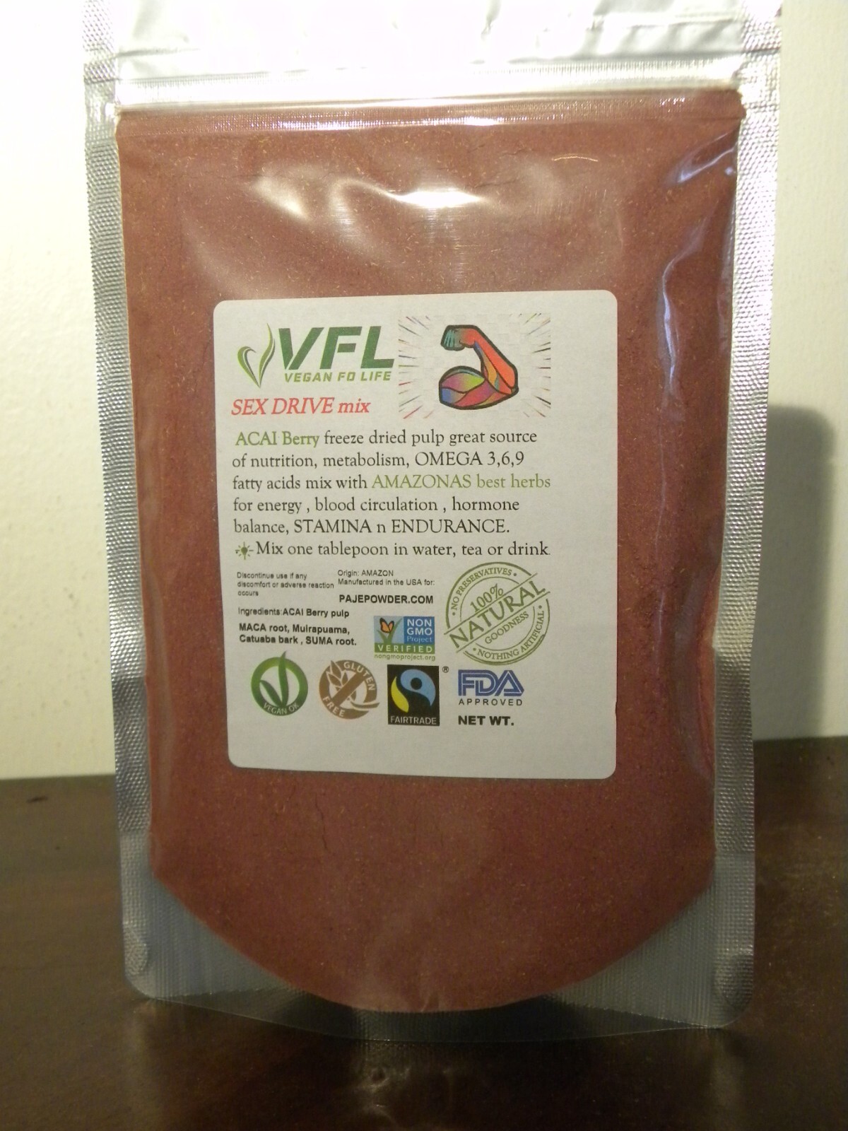 Vegan Life SEX DRIVE MIX 1LB 16oz ACAI MACA CATUABA MUIRAP SUMA by PAJE Powder