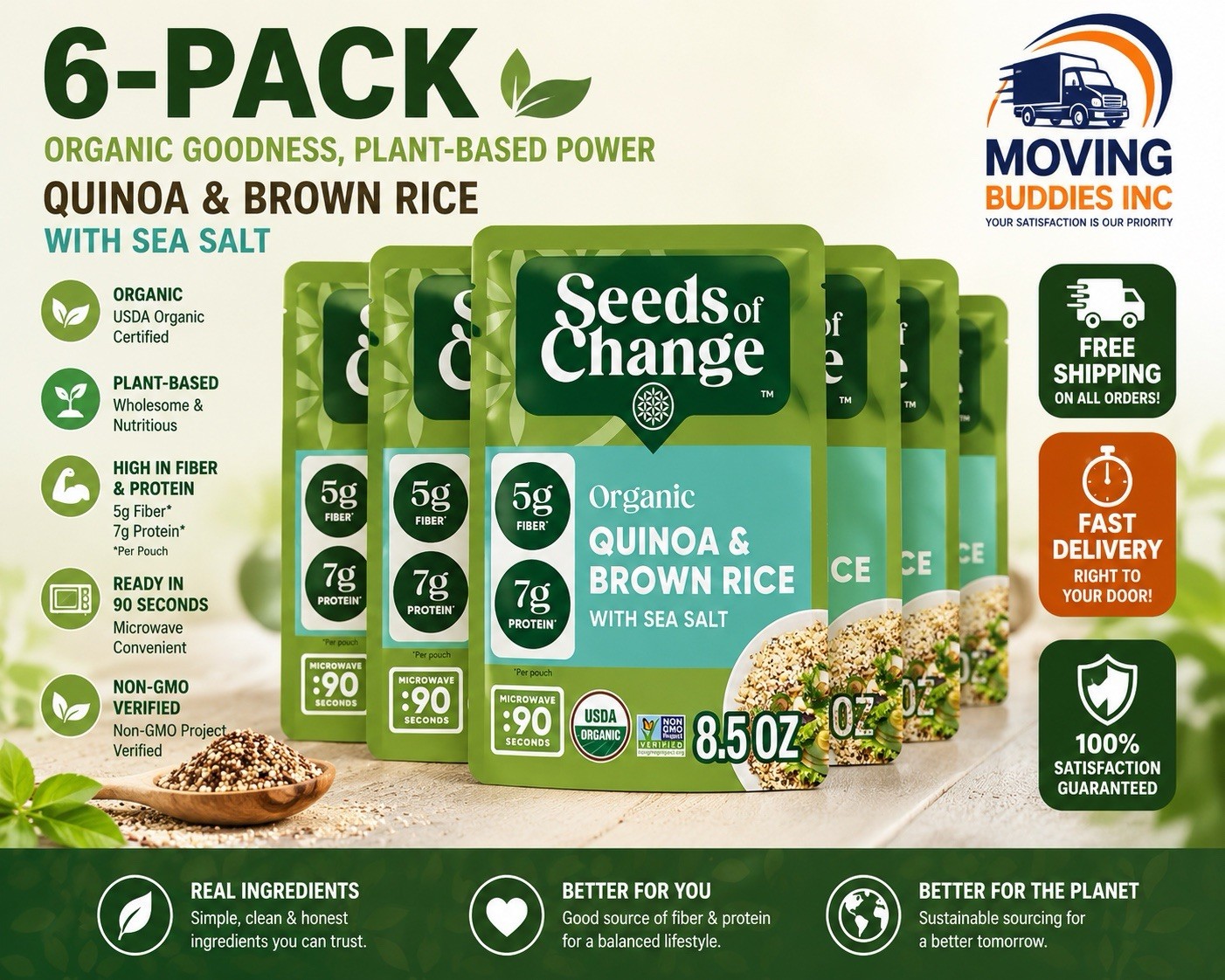 SEEDS OF CHANGE Organic Quinoa & Brown Rice with Sea Salt, Organic Food 6Pack