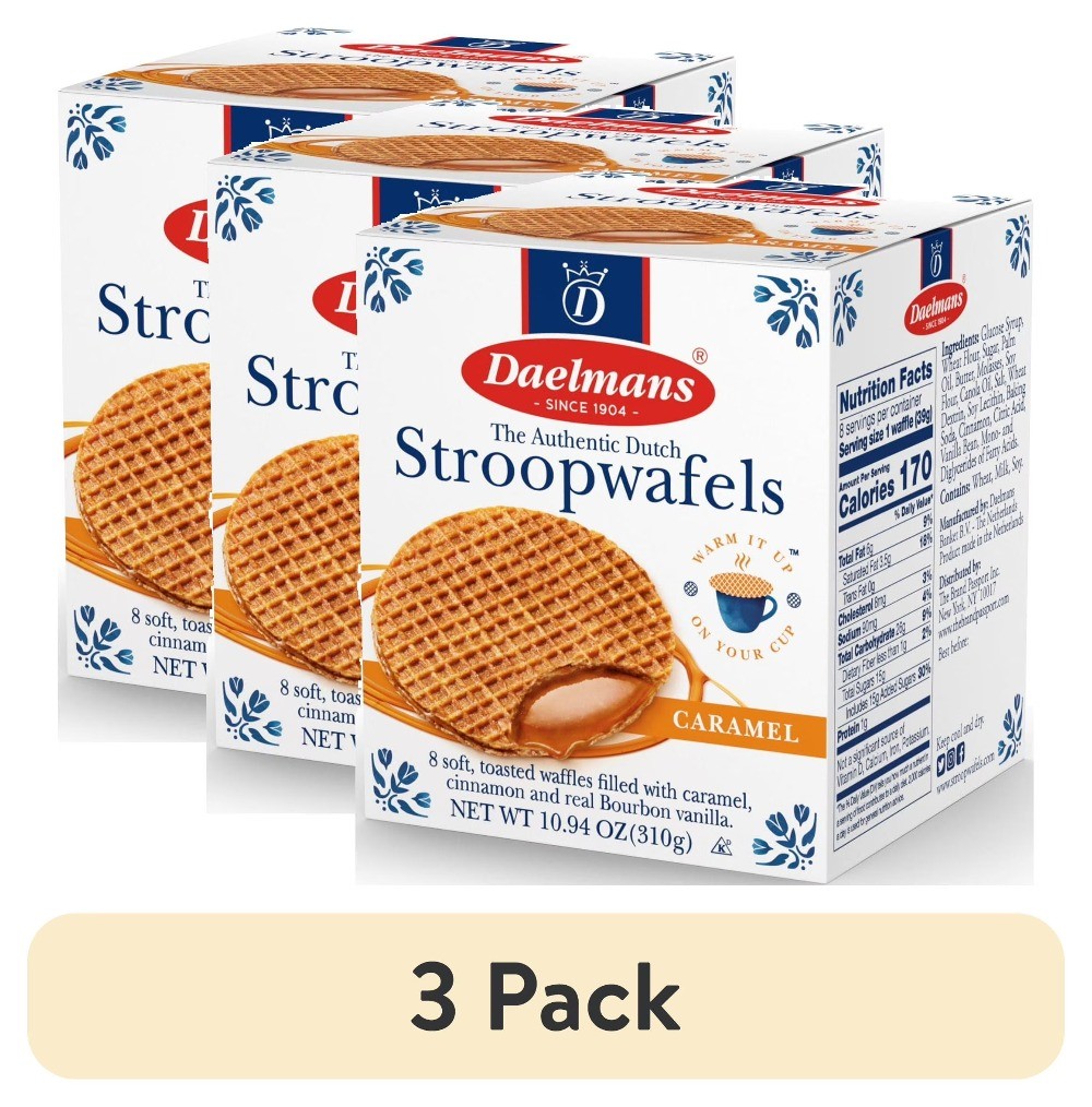 (3 pack) Caramel Stroopwafels, Delicious Dutch Syrup Waffles, Contains Wheat