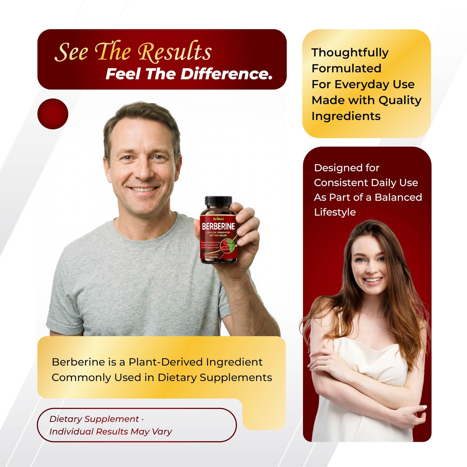 GriMed Berberine – Dietary Supplement with Ceylon 150 Count (Pack of 1)