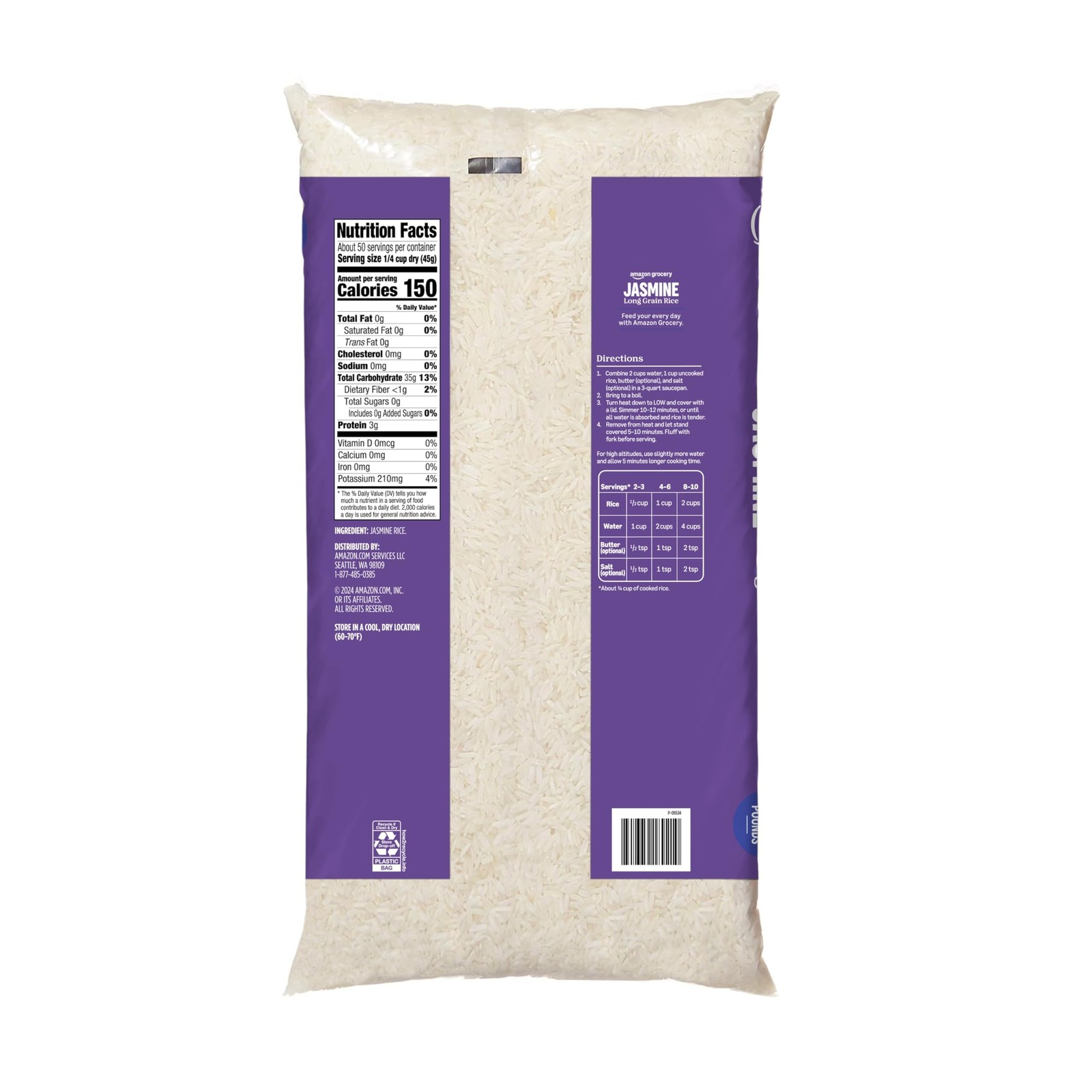 Amazon Grocery, Jasmine Long Grain Rice, 5 Lb 5 Pound (Pack of 1)