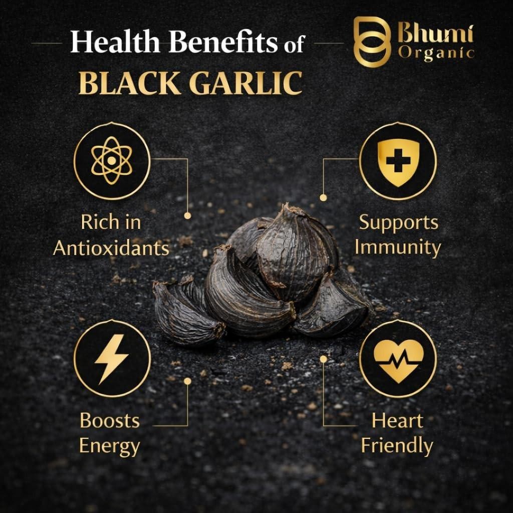 Bhumi Organic Black Garlic Cloves 100 GM Naturally Fermented Ready-to-Eat
