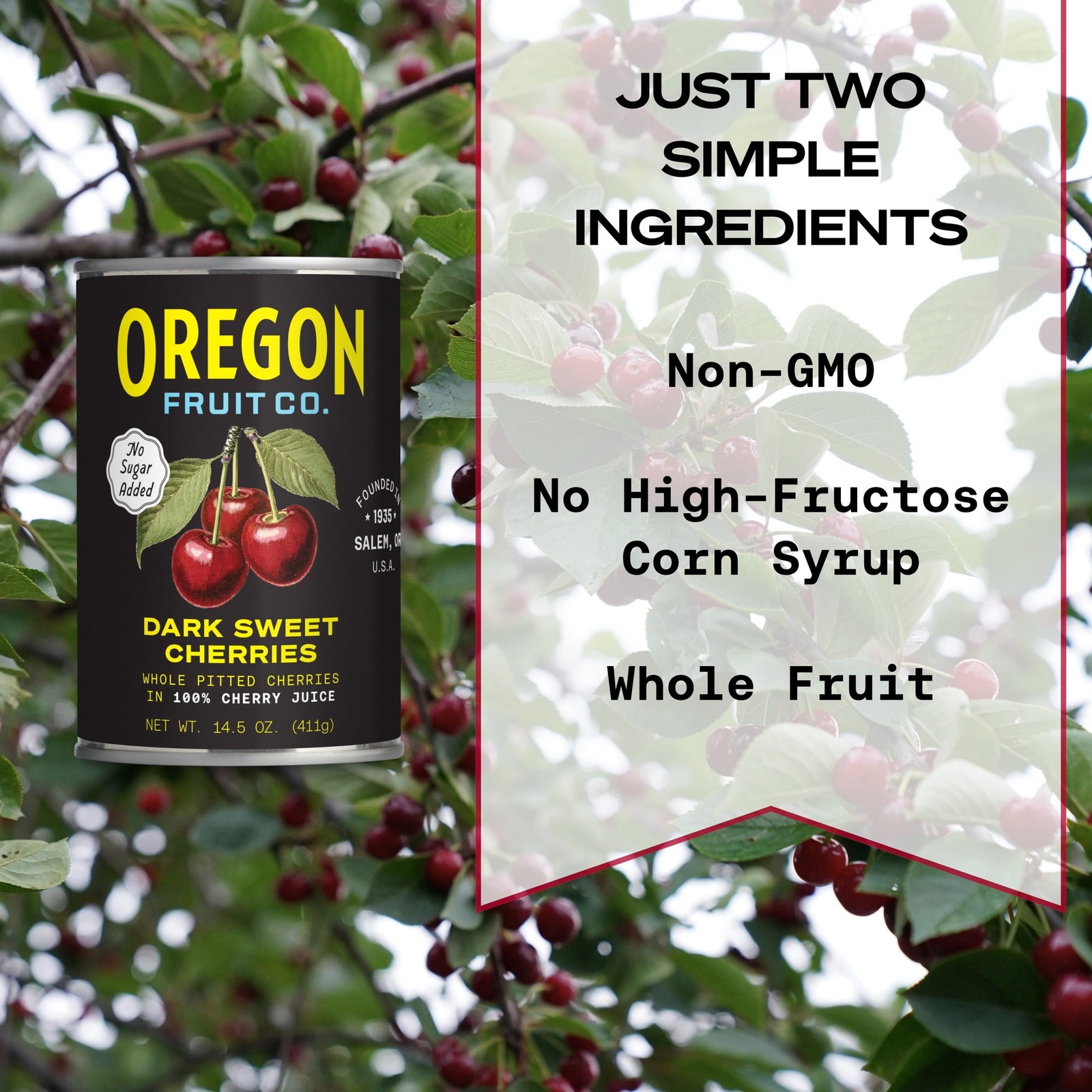 Oregon Fruit Co. Dark Sweet Cherries in 100%Cherry Juice, No Sugar Added,14.5oz