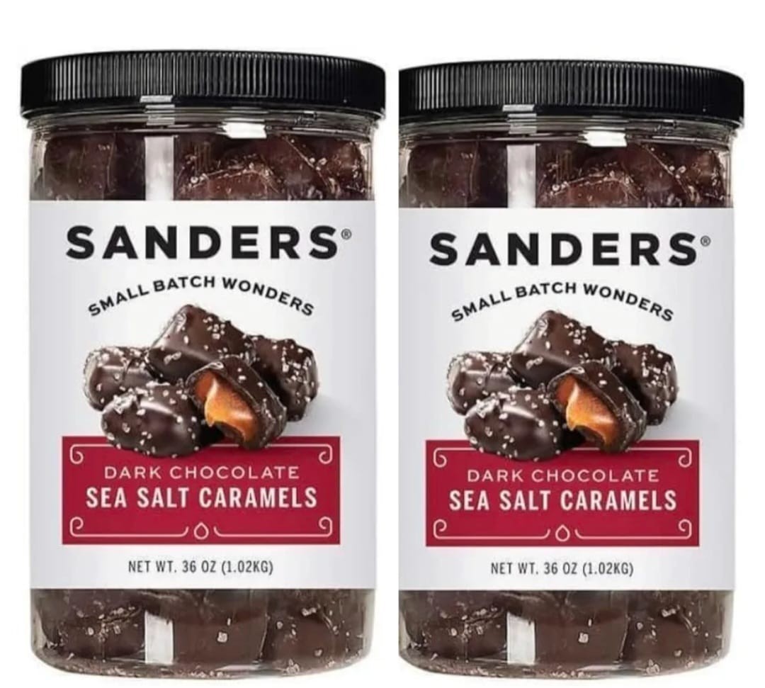 Sanders Dark Chocolate Sea Salt Caramels 36 oz Jars 2 Pack Gourmet Candy
