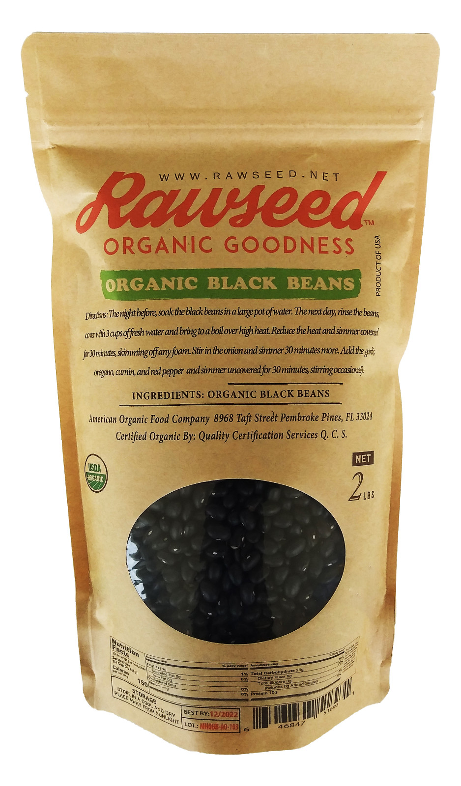 Rawseed Organic Certified Black Beans Harvested & Packed in USA (2 Lbs) Bag
