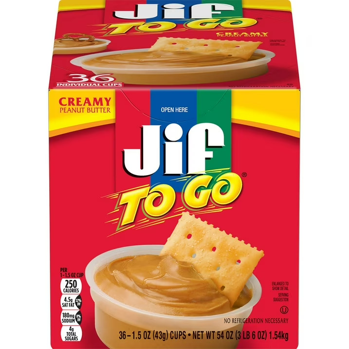 Jif-To-Go Creamy Peanut Butter – 36 Count Disposable, Easy-to-use Cups