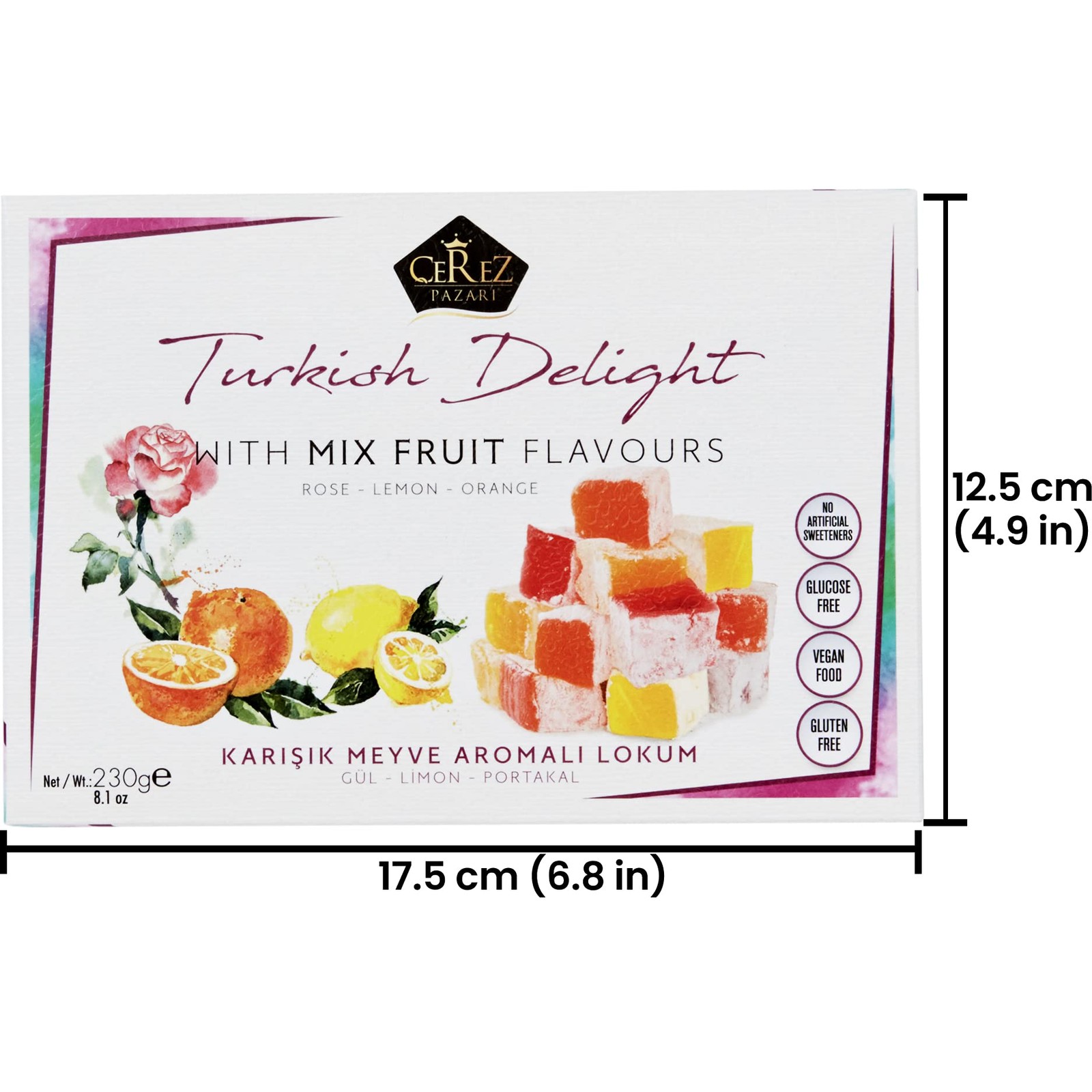 Cerez Pazari Turkish Delight with Rose, Orange and Lemon 7 Ounce (Pack of 1)