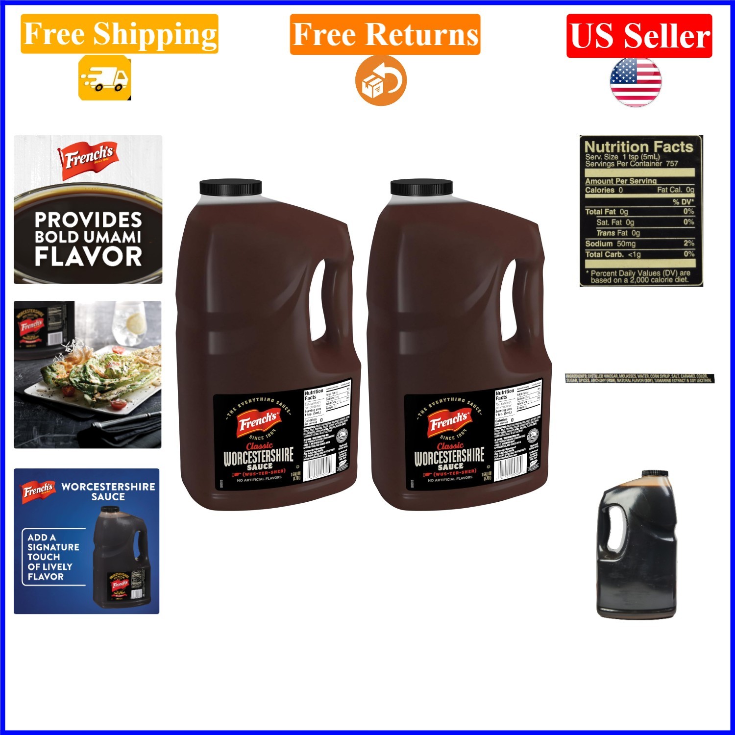 Gluten-Free Worcestershire Sauce 1 Gal Pack of 2 for Chefs & Cooking