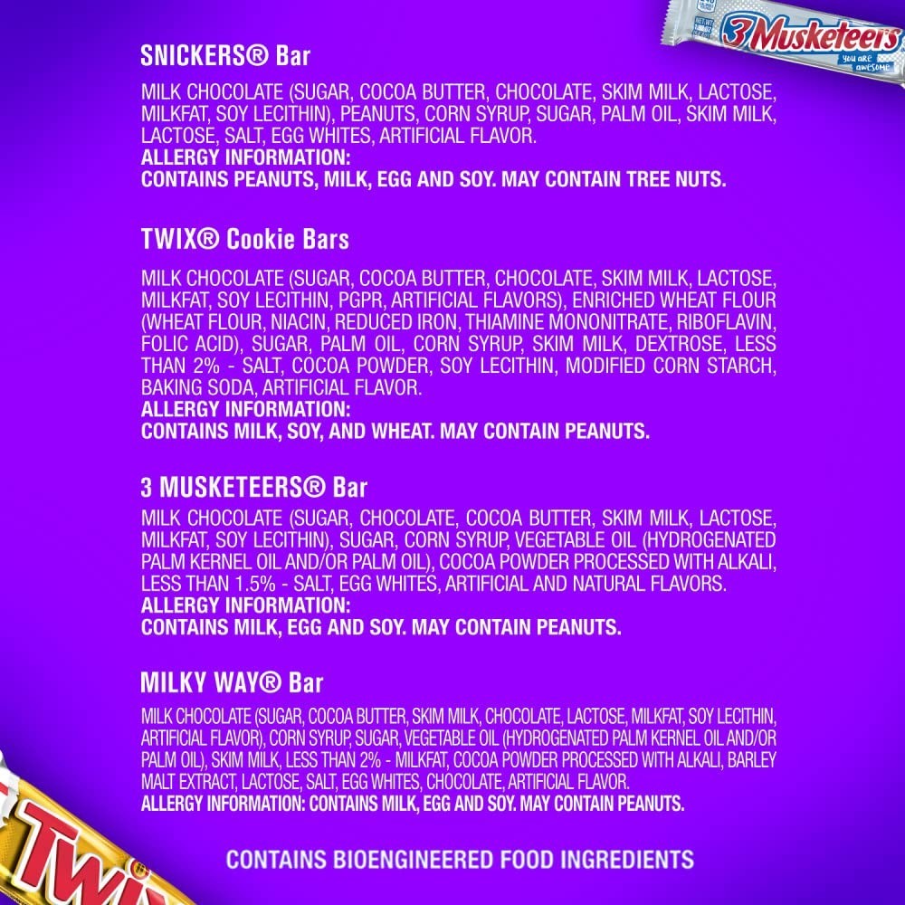 SNICKERS TWIX 3 MUSKETEERS MILKY WAY Full Size Candy Bars Variety Pack 18 Ct..