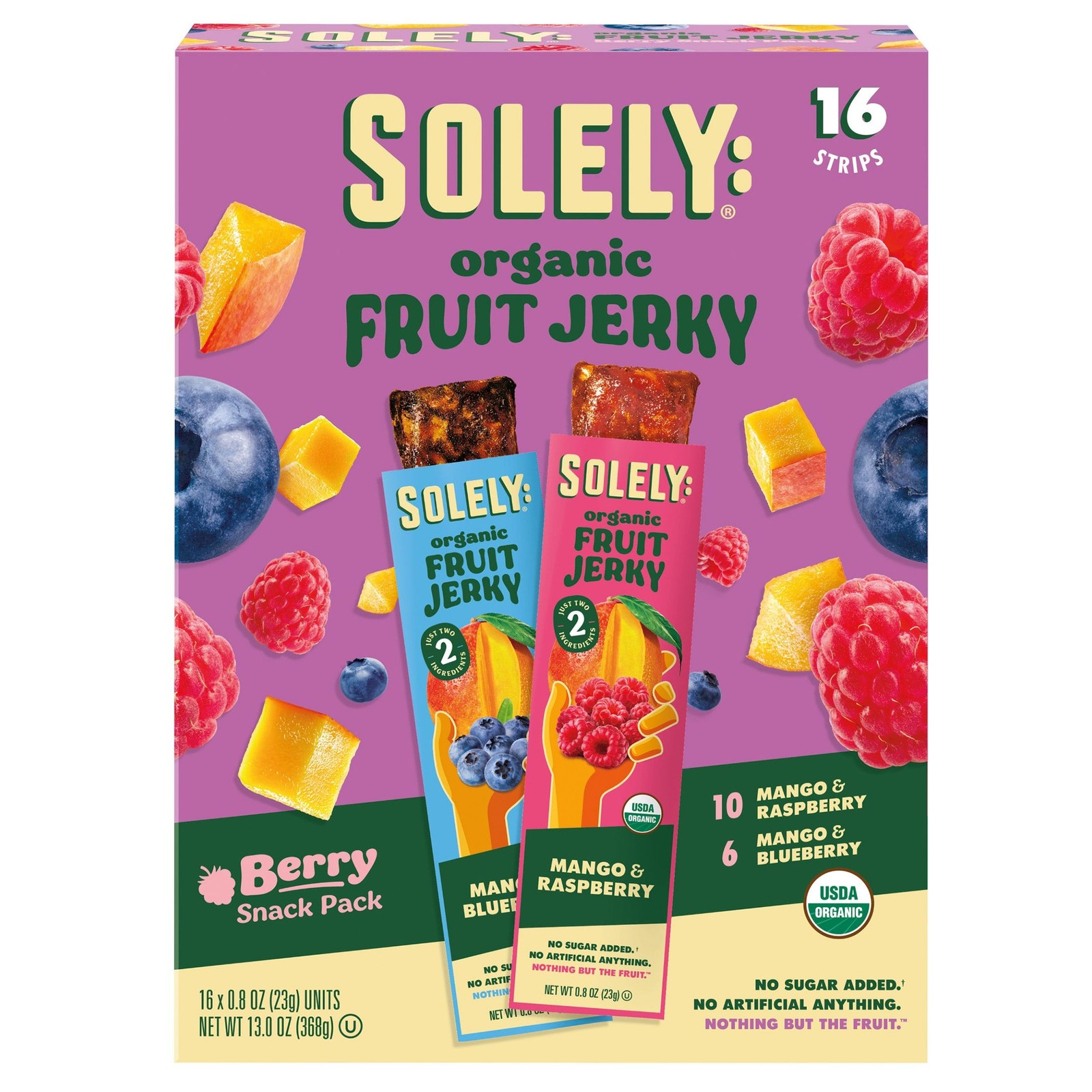 Solely Organic Fruit Jerky Snack Bars Variety Pack, 0.8 oz, 16-count