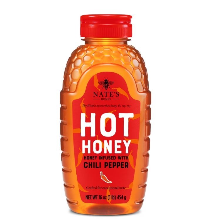 Nate’s Hot Honey 100percent Pure Honey,Habanero Chili Pepper Flakes,16 fl oz.