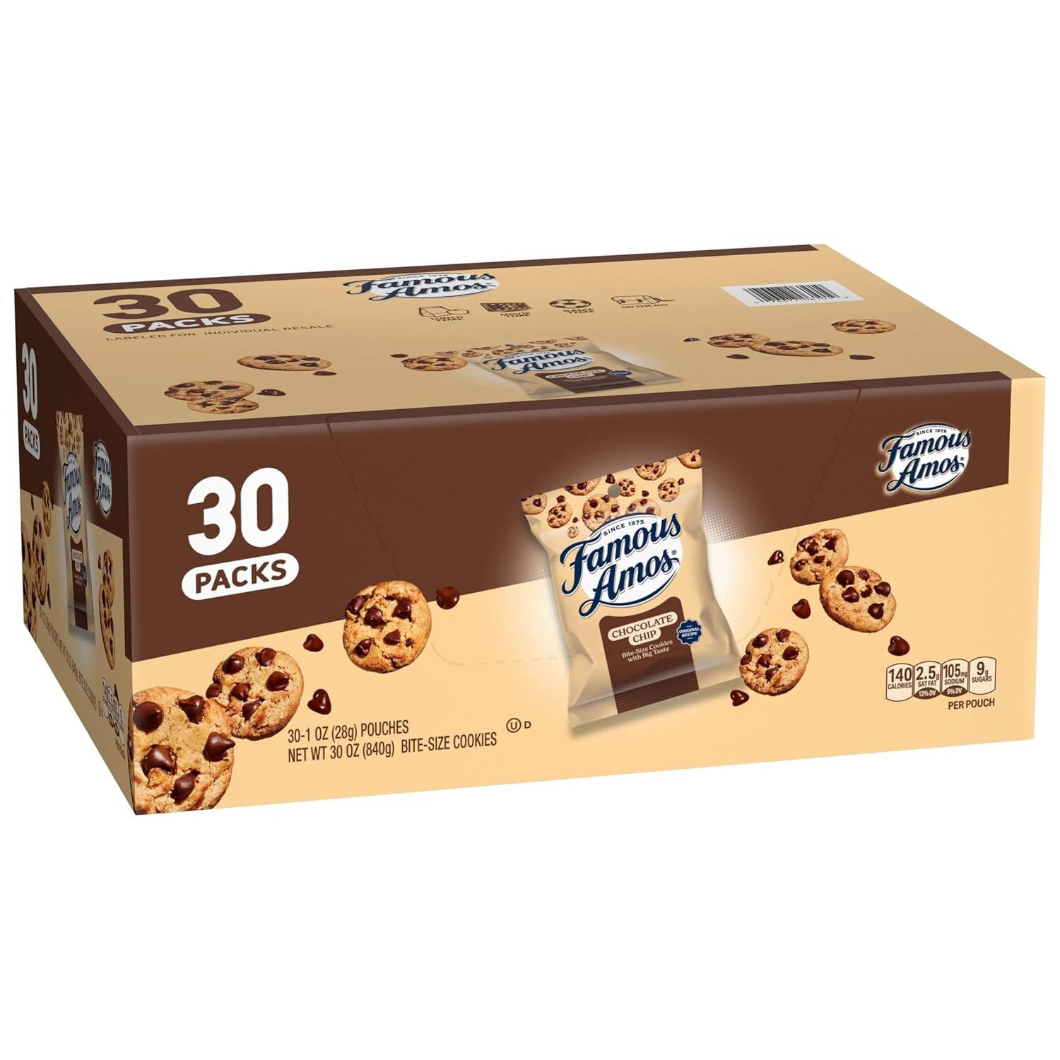 Bite-Size Cookies Chocolate Chip 30 oz Individually Wrapped Snacks Anytime Treat