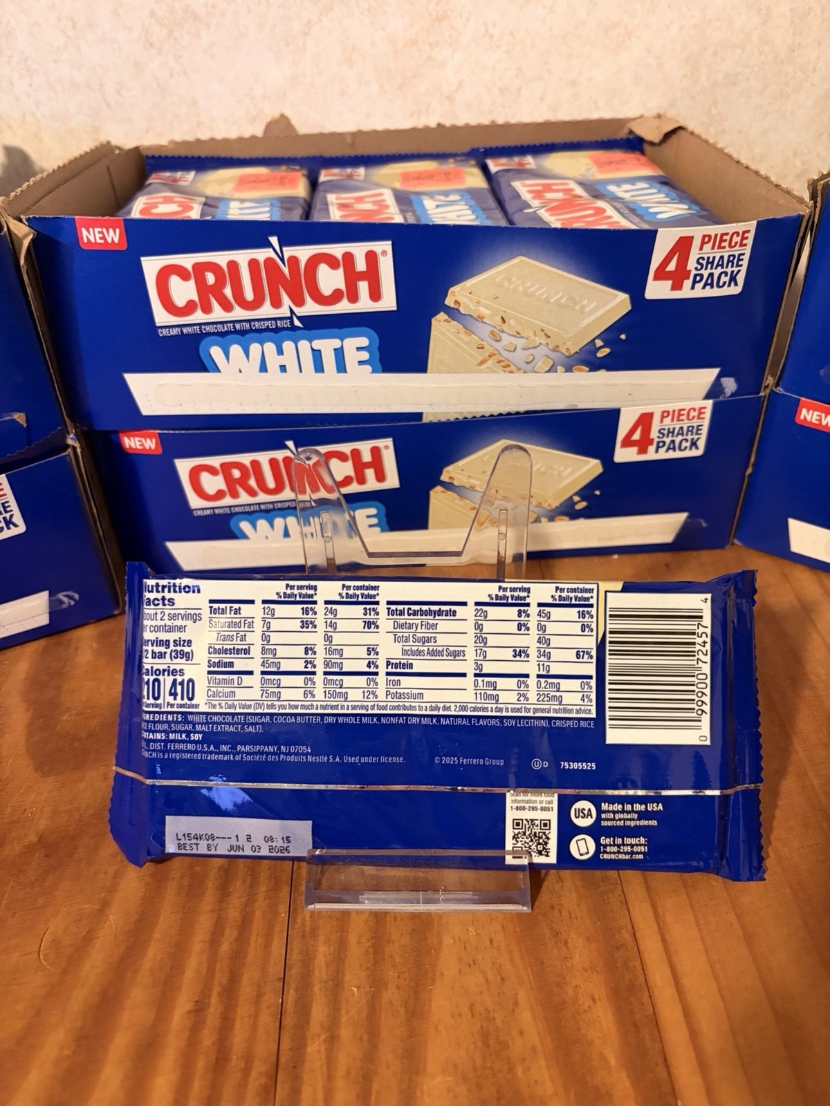Crunch White Chocolate Bars 4 Piece Share Pack 2.7oz bars. BB June 03 2026
