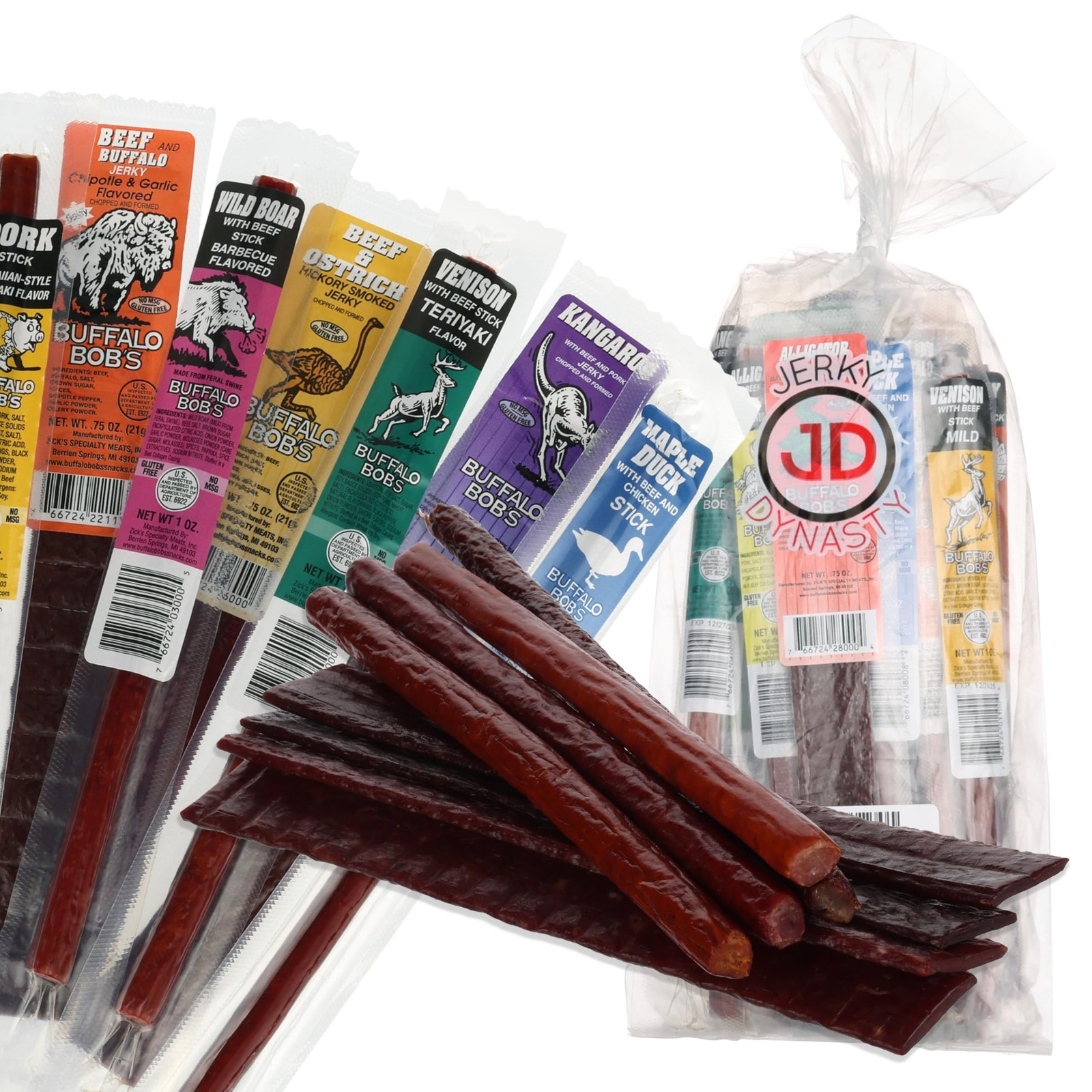 Buffalo Bob’s Exotic Jerky Set- Staff Favorite 20 Piece Assortment Alligator …