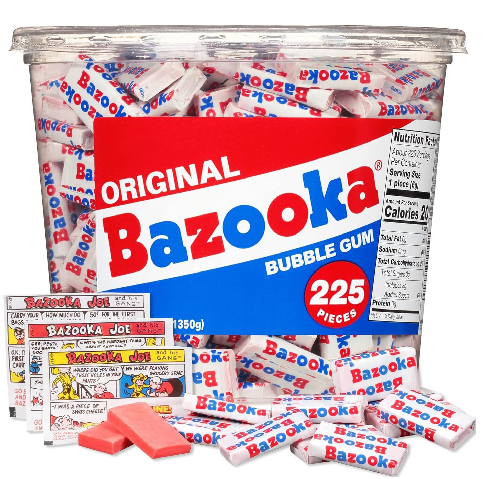 Bazooka Bubble Gum Bulk, 225 Count Tub of Chewing Gum Individually Wrapped,