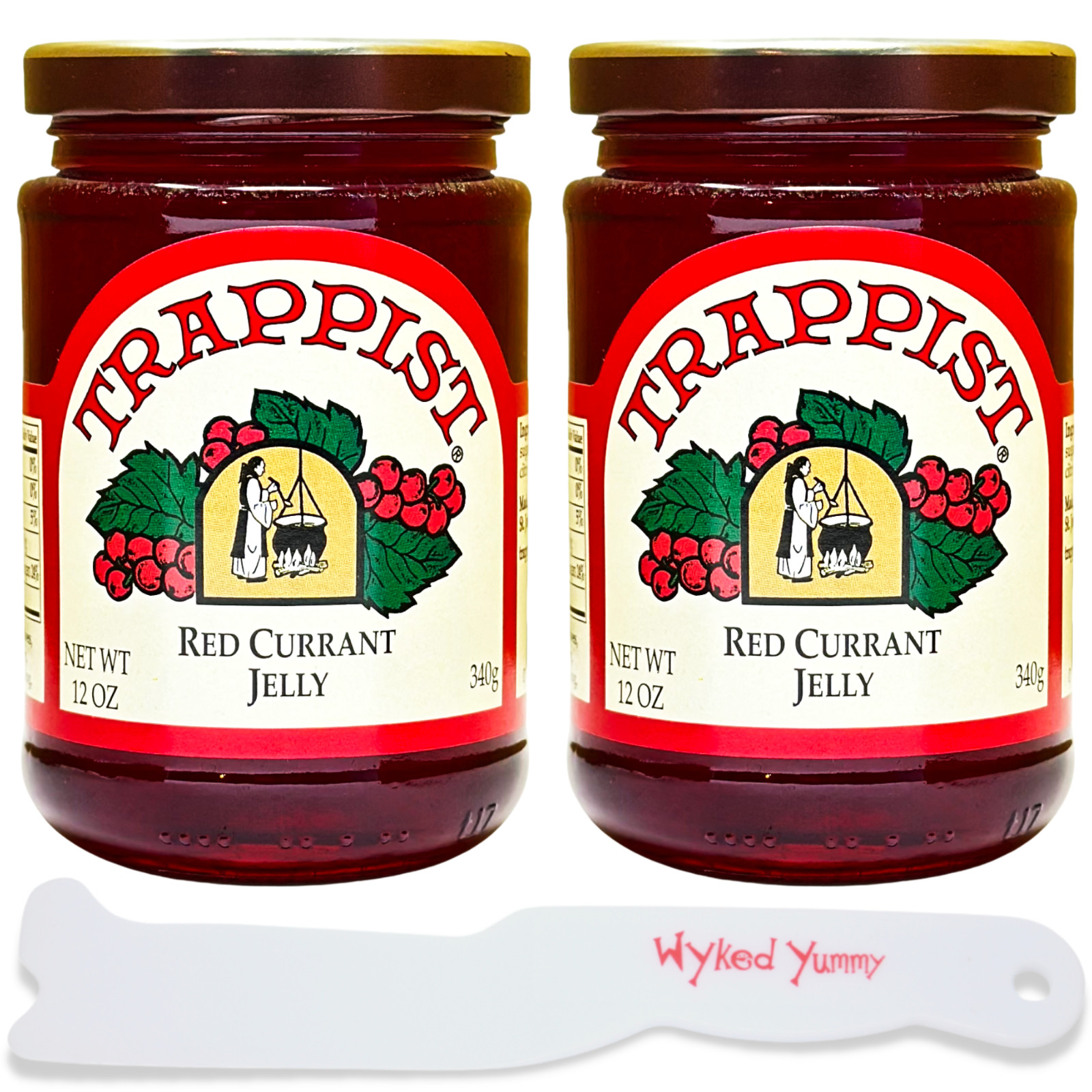 Trappist Preserves Red Currant Jelly 12oz (pack of 2) with Jar Scraper