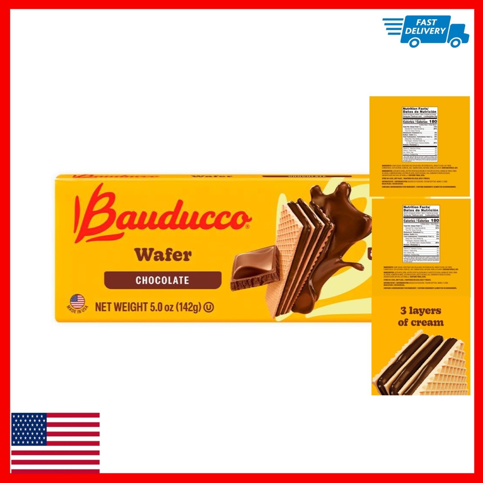 Bauducco Chocolate Wafers – Crispy Wafer Cookies – 5 oz
