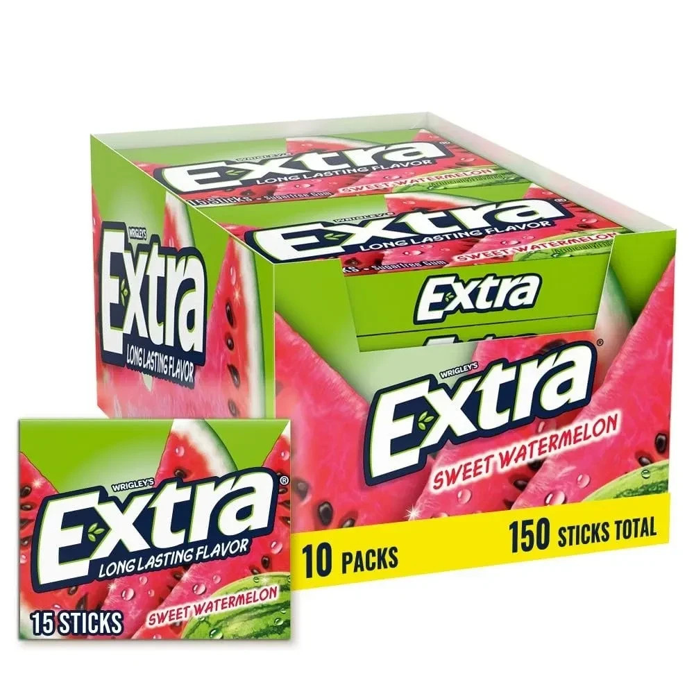 EXTRA Sweet Watermelon Sugar Free Chewing Gum Bulk, 15 Pieces (Pack of 10)