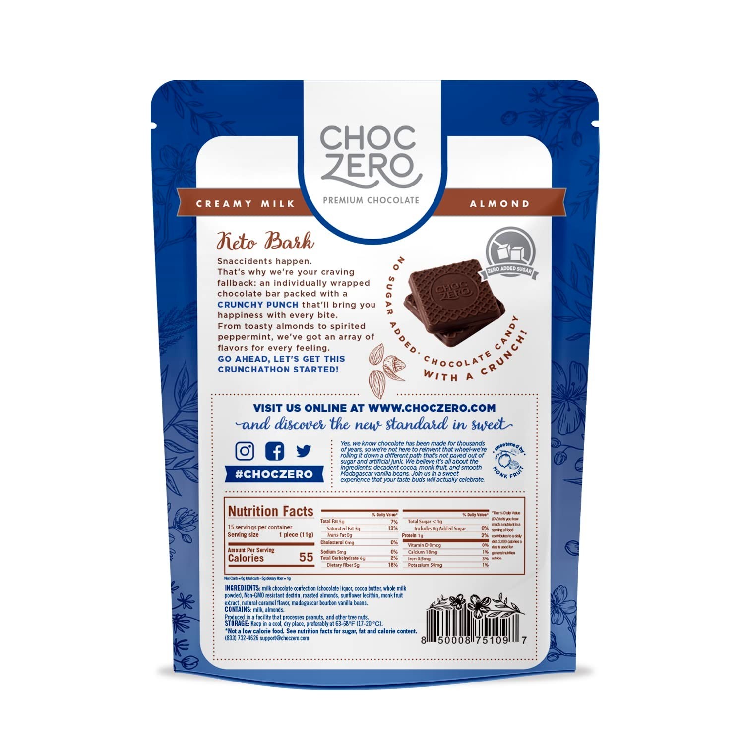 Milk Chocolate with Almonds Keto Bark, 6 Ounce Pack of 1
