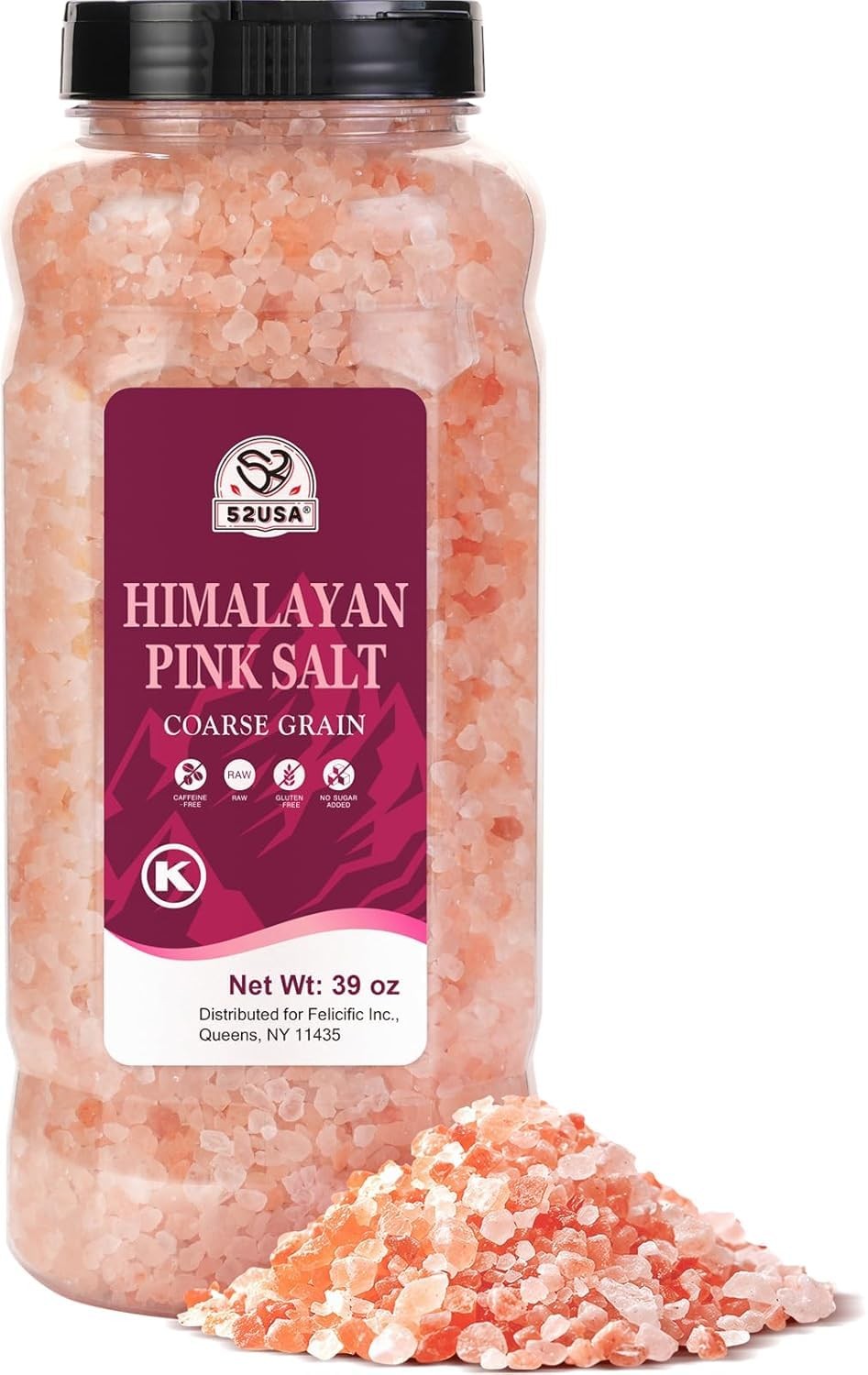 52USA Himalayan Pink Salt, Coarse Grain, 39 oz (2.4 LB), Kosher Salt