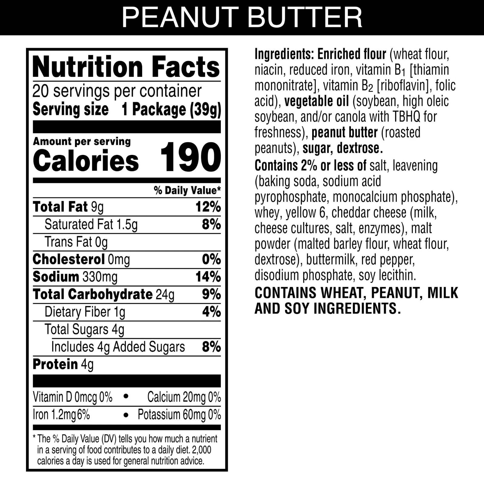 Austin Peanut Butter on Cheese Sandwich Crackers, Single Serve Snack 20 Count