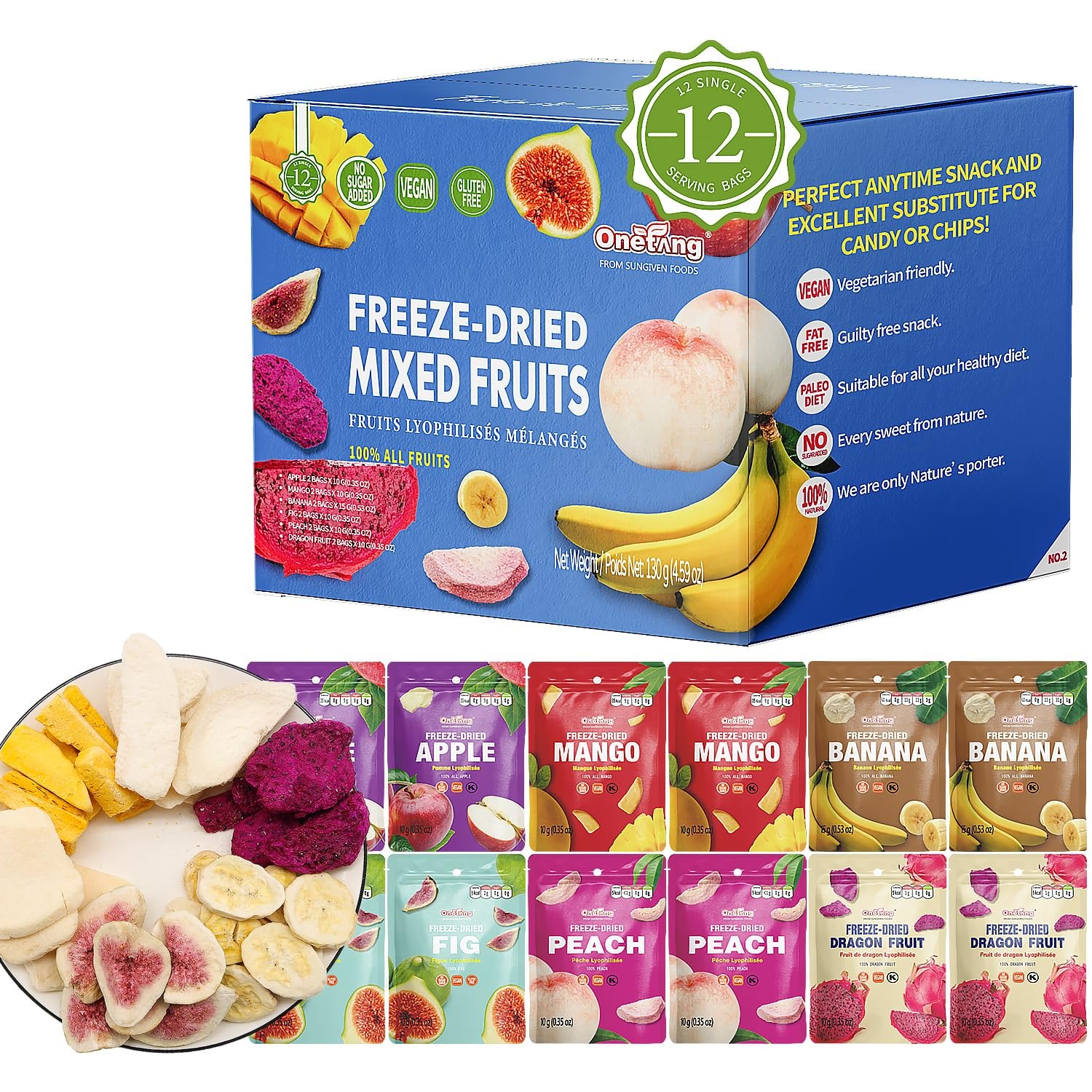 ONETANG Freeze-Dried Mixed Fruit, 12 Pack Blue-12 Count (Pack of 1)