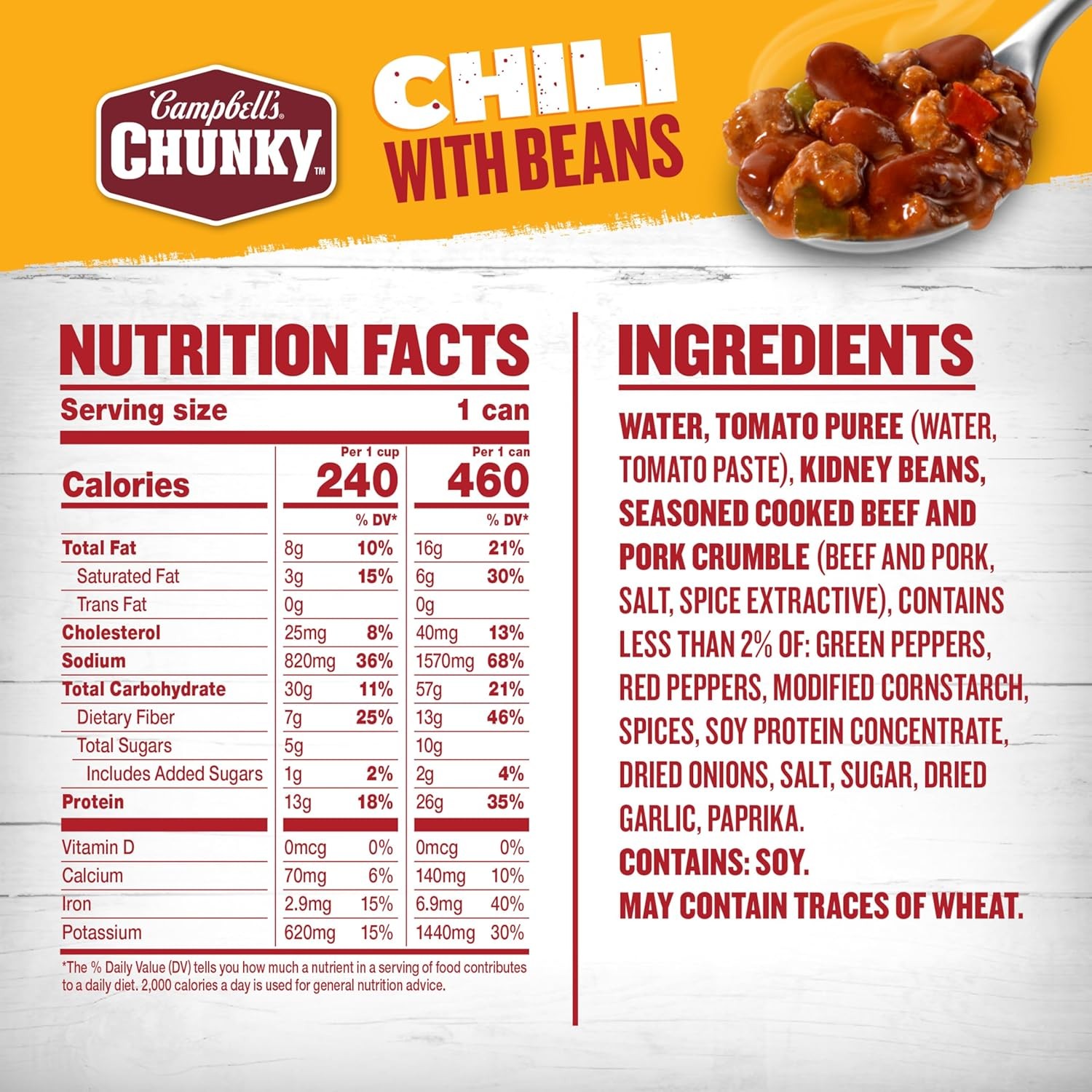 Campbells Chunky Chili With Beans 16.5 oz Cans Hearty Ready to Eat 12 Pack