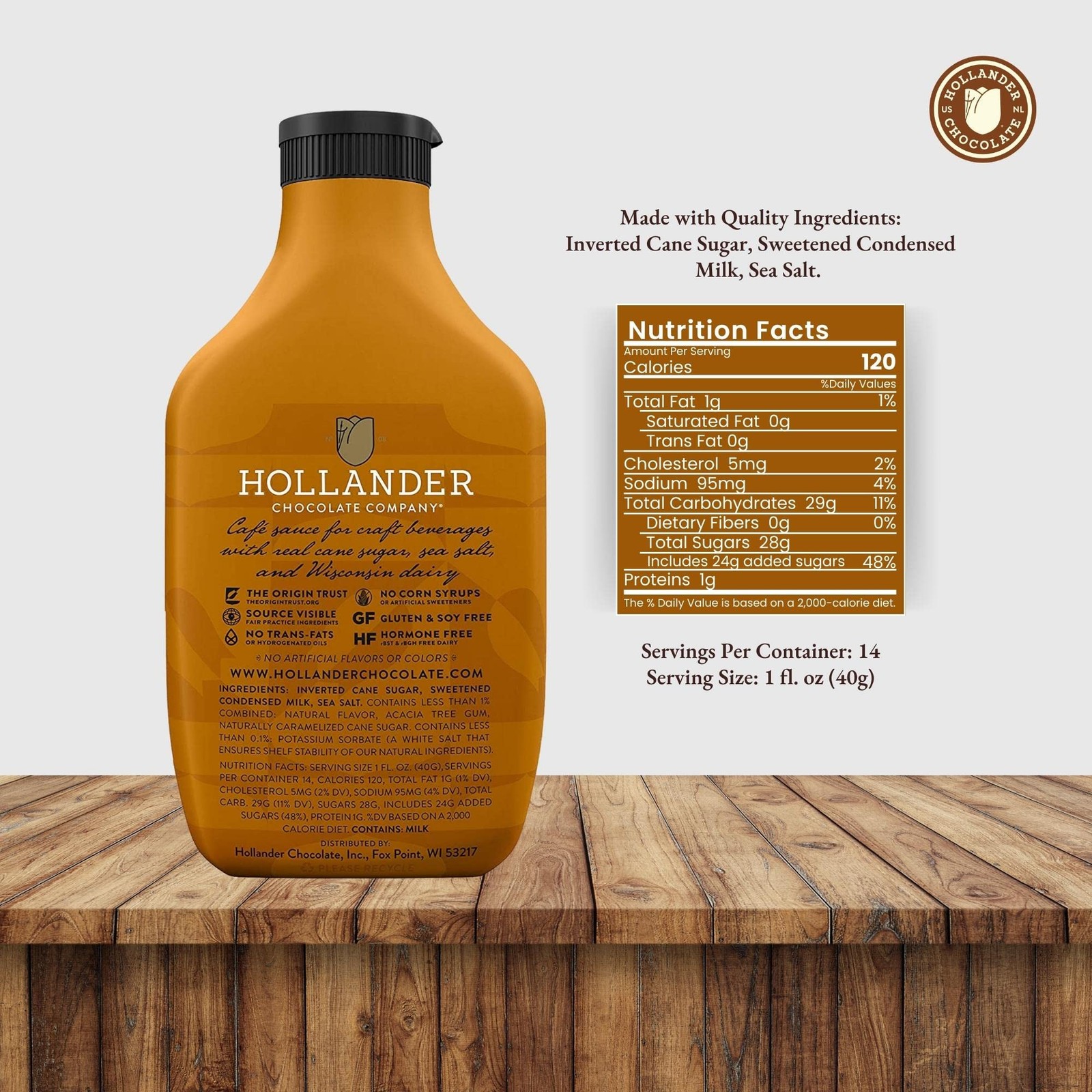 Hollander Caramel Cafe Sauce | GMO Free, Corn Syrup 14 Fl Oz (Pack of 1)