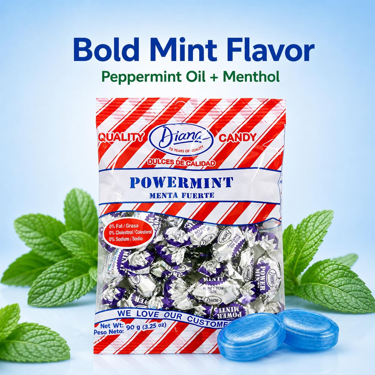 Diana Power Mint – Powerful Breath Mints Individually Wrapped – 90G Hard Candy P