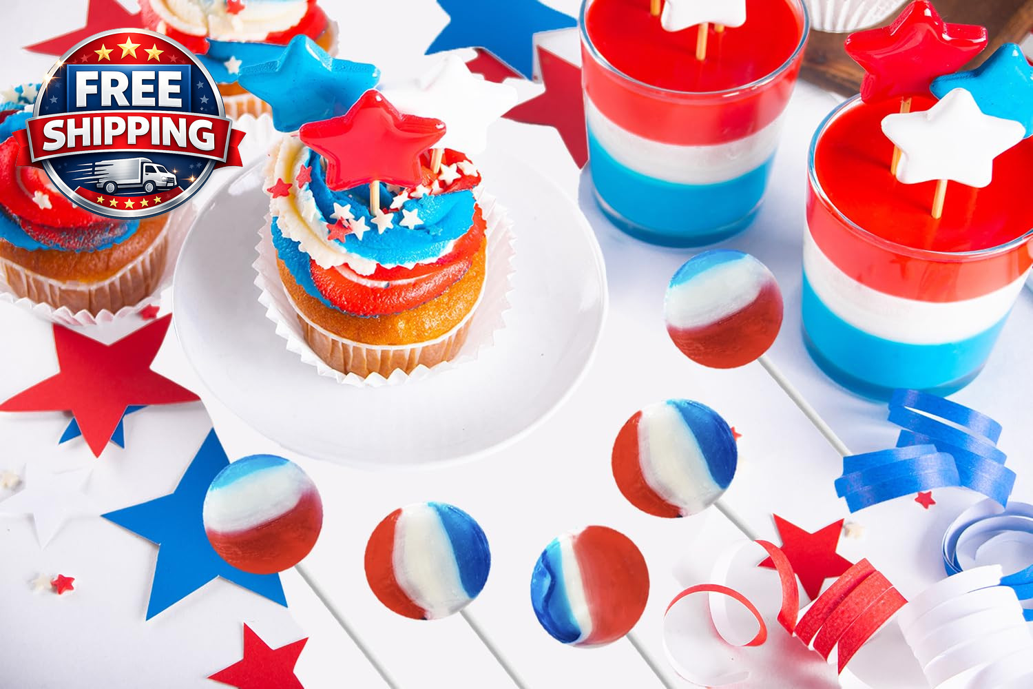 25-Count Patriotic USA Cherry Lollipops Hard Candy Suckers July 4Th, Independenc