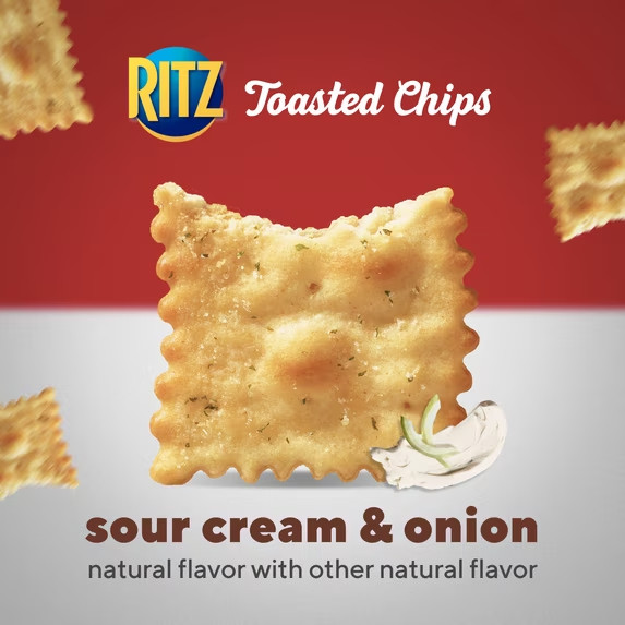 (3 pack) RITZ Toasted Chips Sour Cream and Onion Crackers, Party Snacks, 8.1 oz