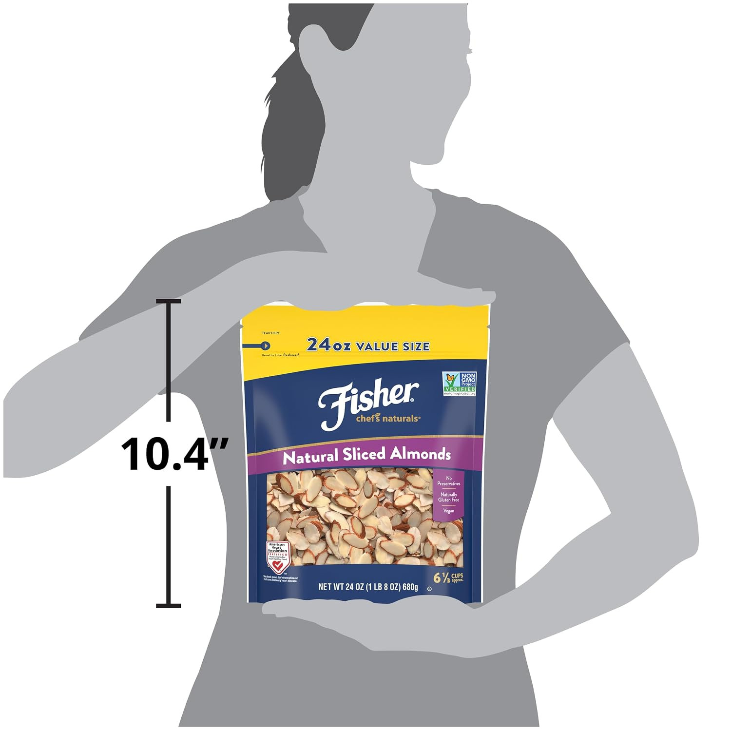 Fisher Unsalted Sliced Almonds 24Oz Resealable Bag, Raw Nuts Perfect for Cookin