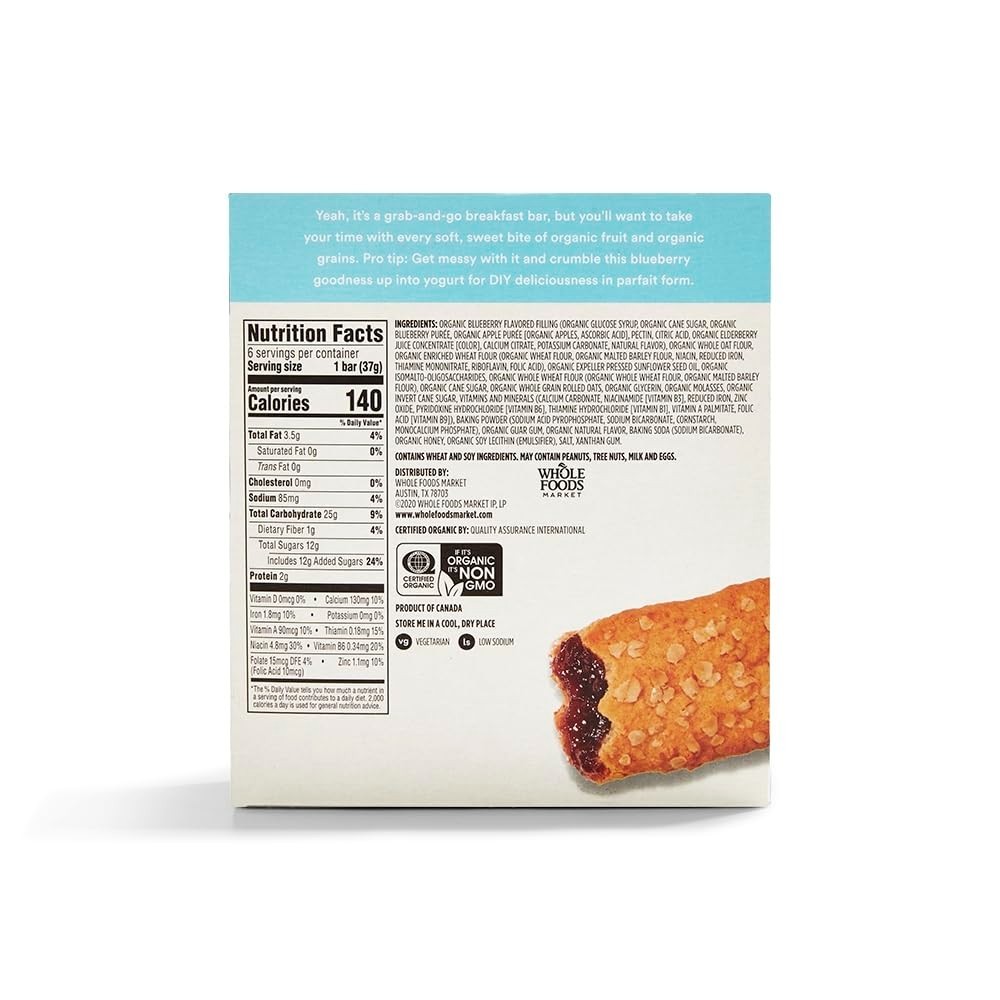 365 by Whole Foods Market, Organic Blueberry Cereal Bar 6 Count, 7.8 Ounce