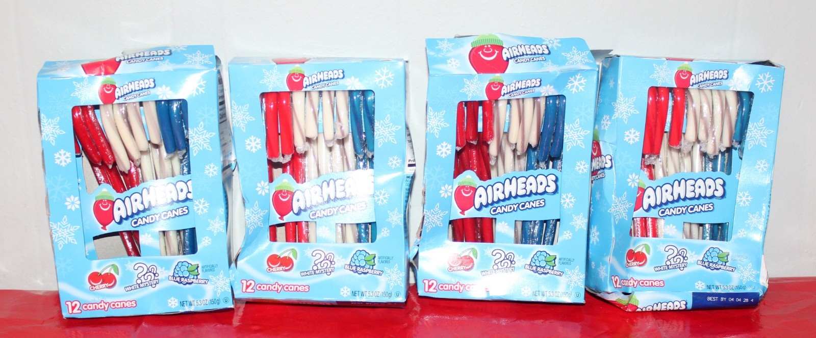 Airheads ~ Candy Canes Christmas 5.3 oz 12-Canes ~ 4-Pack (48 Canes) ~ 04/2028