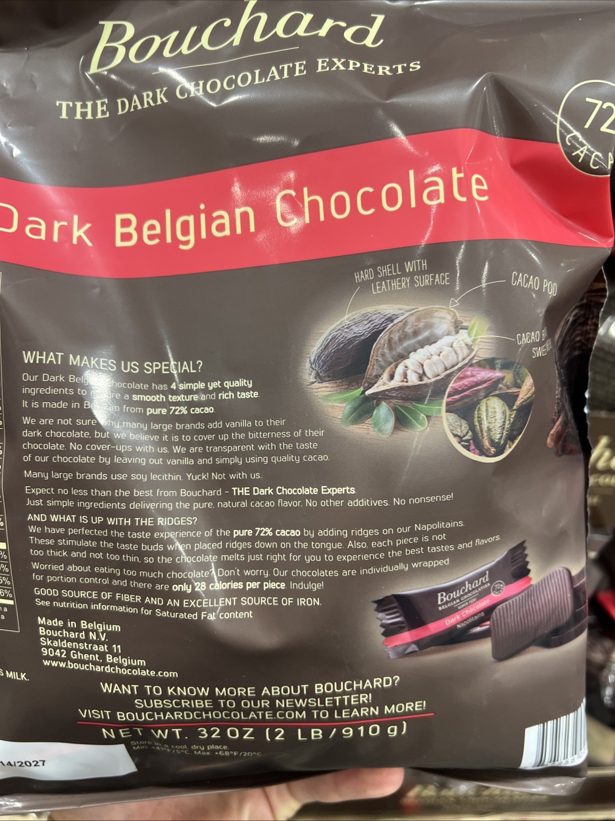 New Bouchard Belgian Dark Chocolate Gluten-Free 72% Cacao 32oz No soy or vanilla