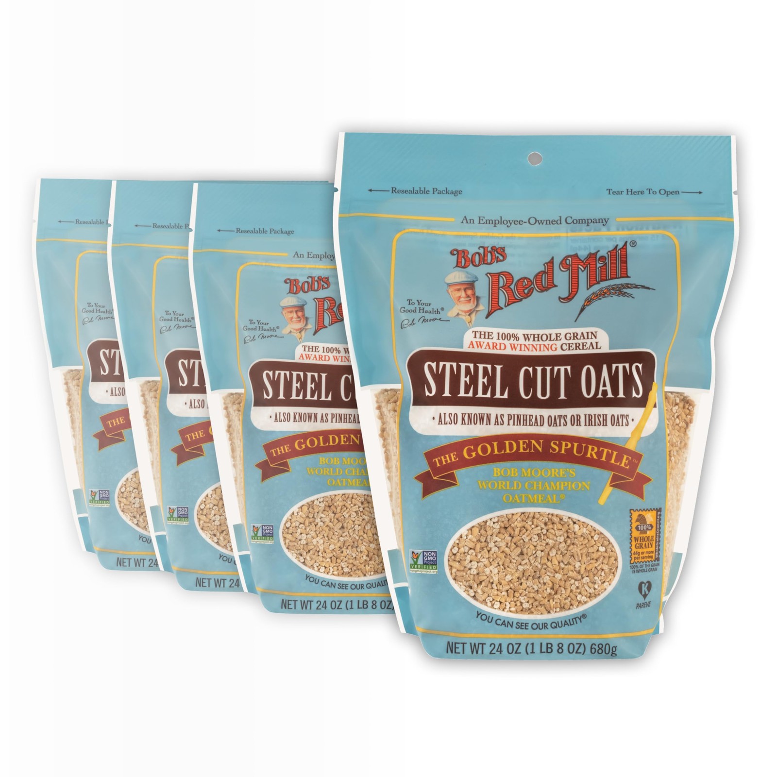 Steel Cut Oats, 24oz (Pack of 4) – Non GMO, Whole Grain, Vegan, Kosher