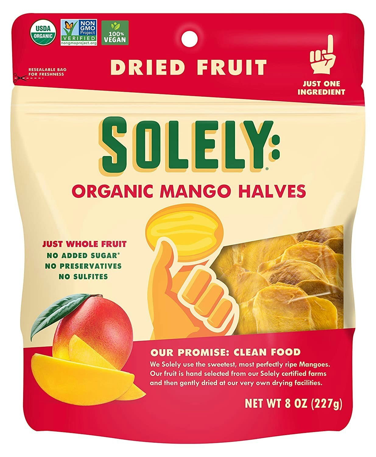 Solely – Dried Fruit Organic Mango Halves – 8 oz (Pack of 6)
