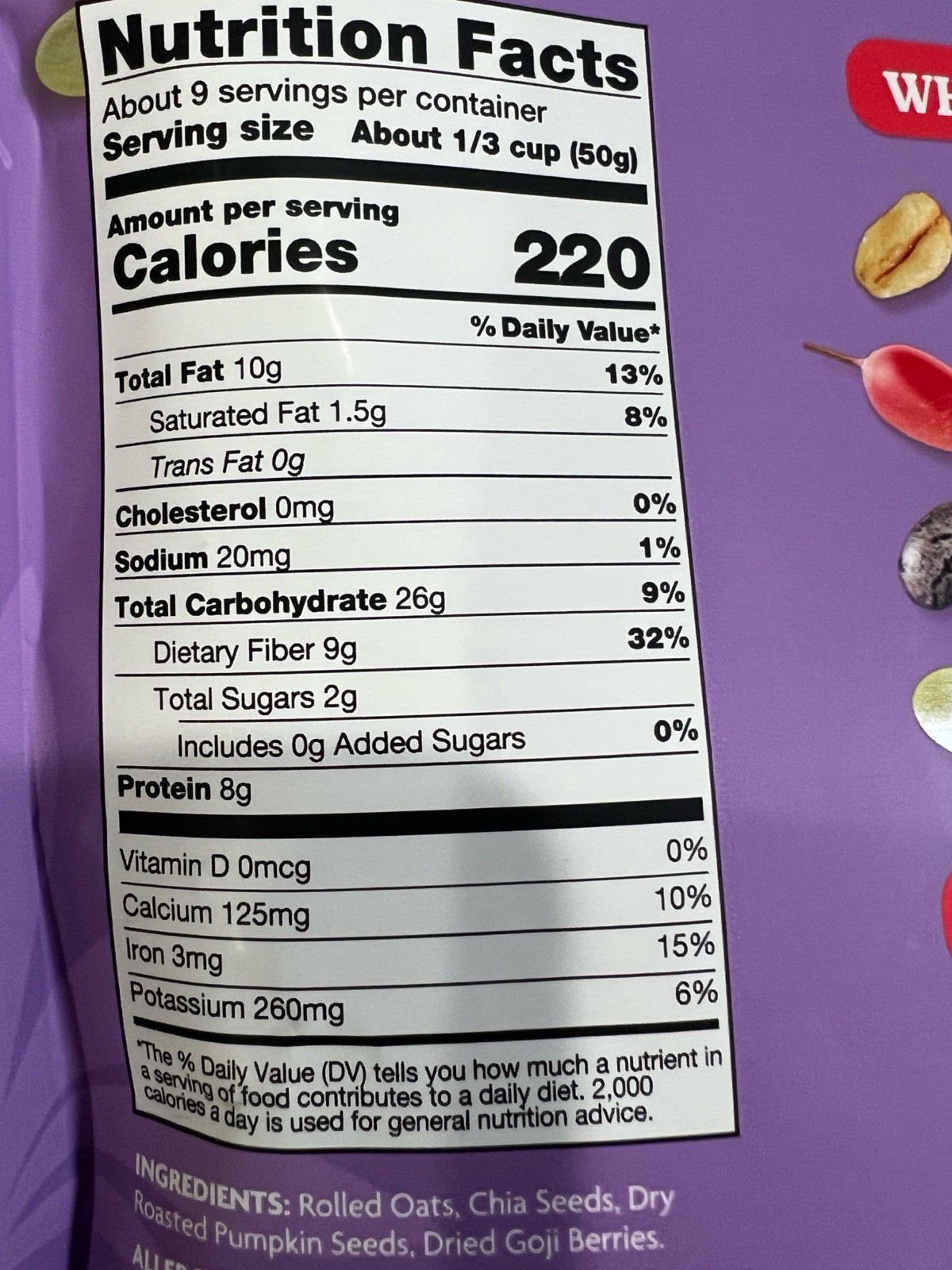 180 Snacks Overnight Chia Oats Pumpkin Seeds, Goji Berry 2 Bags