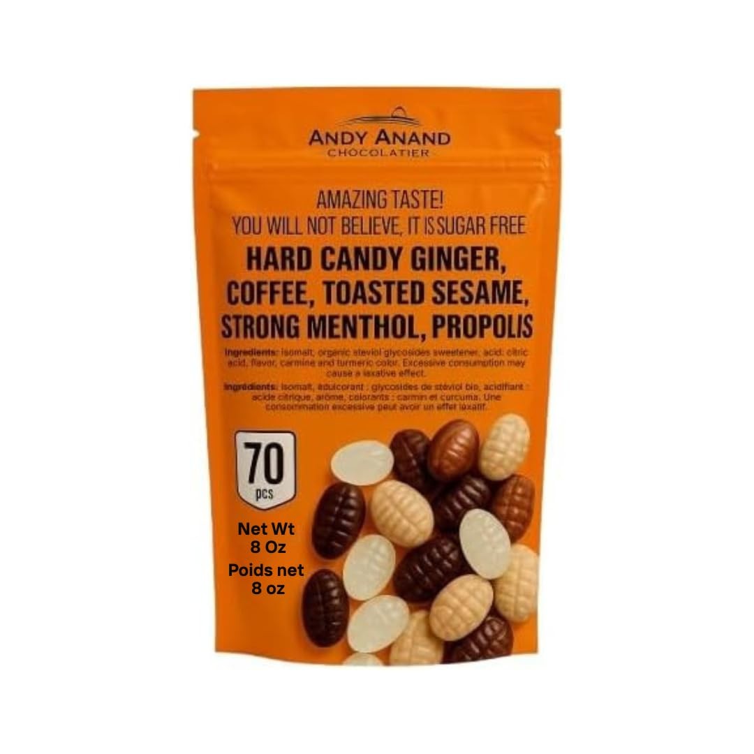 Andy Anand 70pc Sugar Free Hard Candy Ginger, Coffee, Toasted Sesame, Strong Men