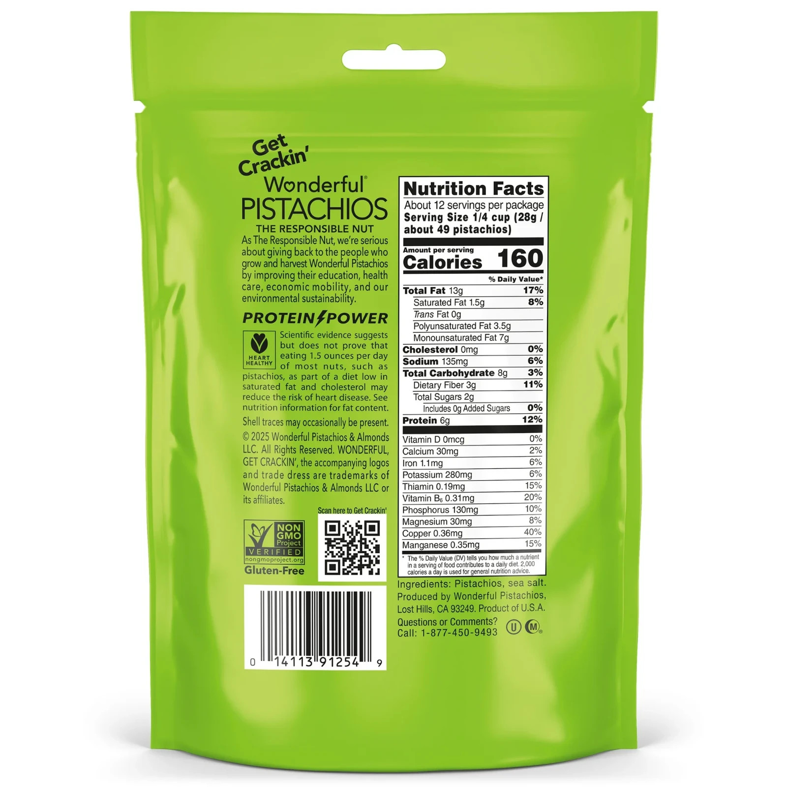 Wonderful Pistachios No Shells Roasted & Salted Nuts 12 Ounce Resealable Bag !!