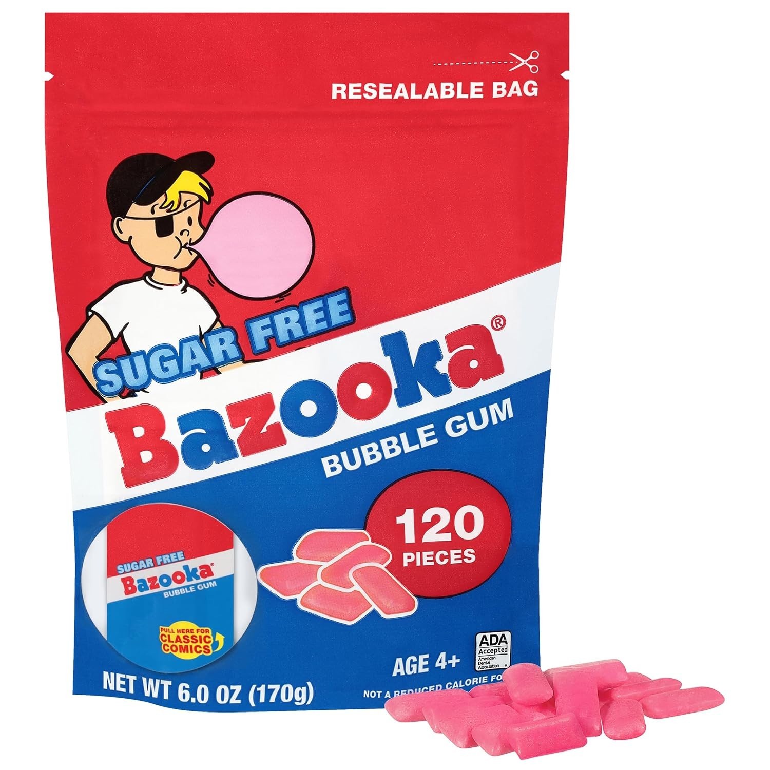 Bazooka Sugar Free Chewing Gum, 120 Count, Original Pink Flavor