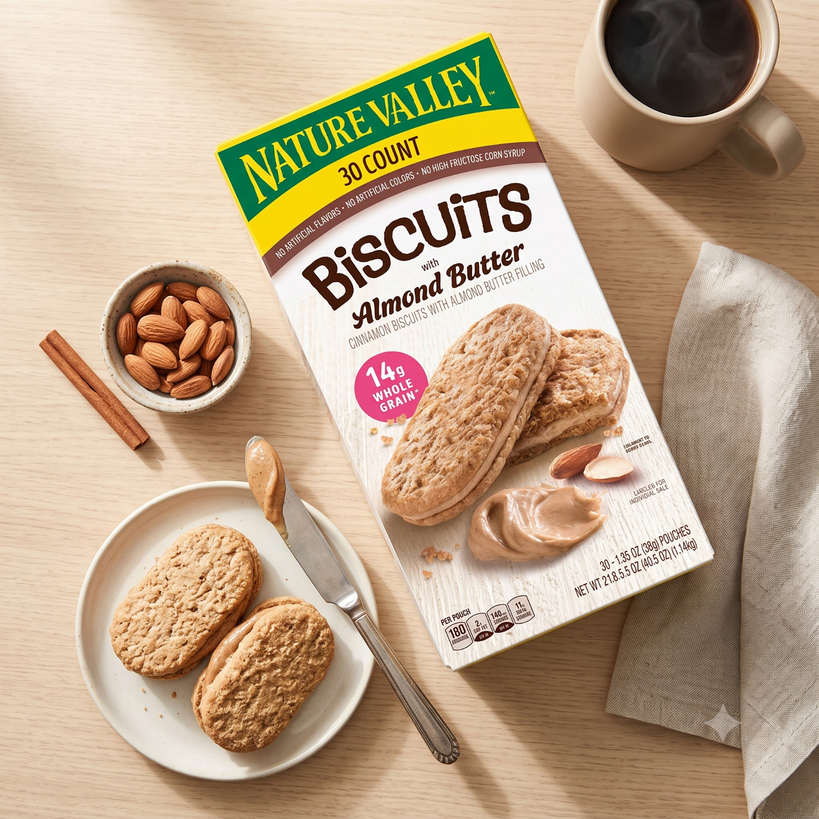 2 Pack Nature Valley Biscuits with Almond Butter, 1.35 oz, 30-count