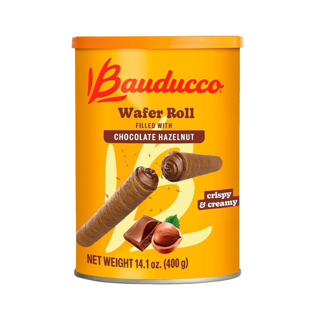 Bauducco Wafer Rolls, Crispy Chocolate Wafer Rolls Filled with Creamy Hazelnut,