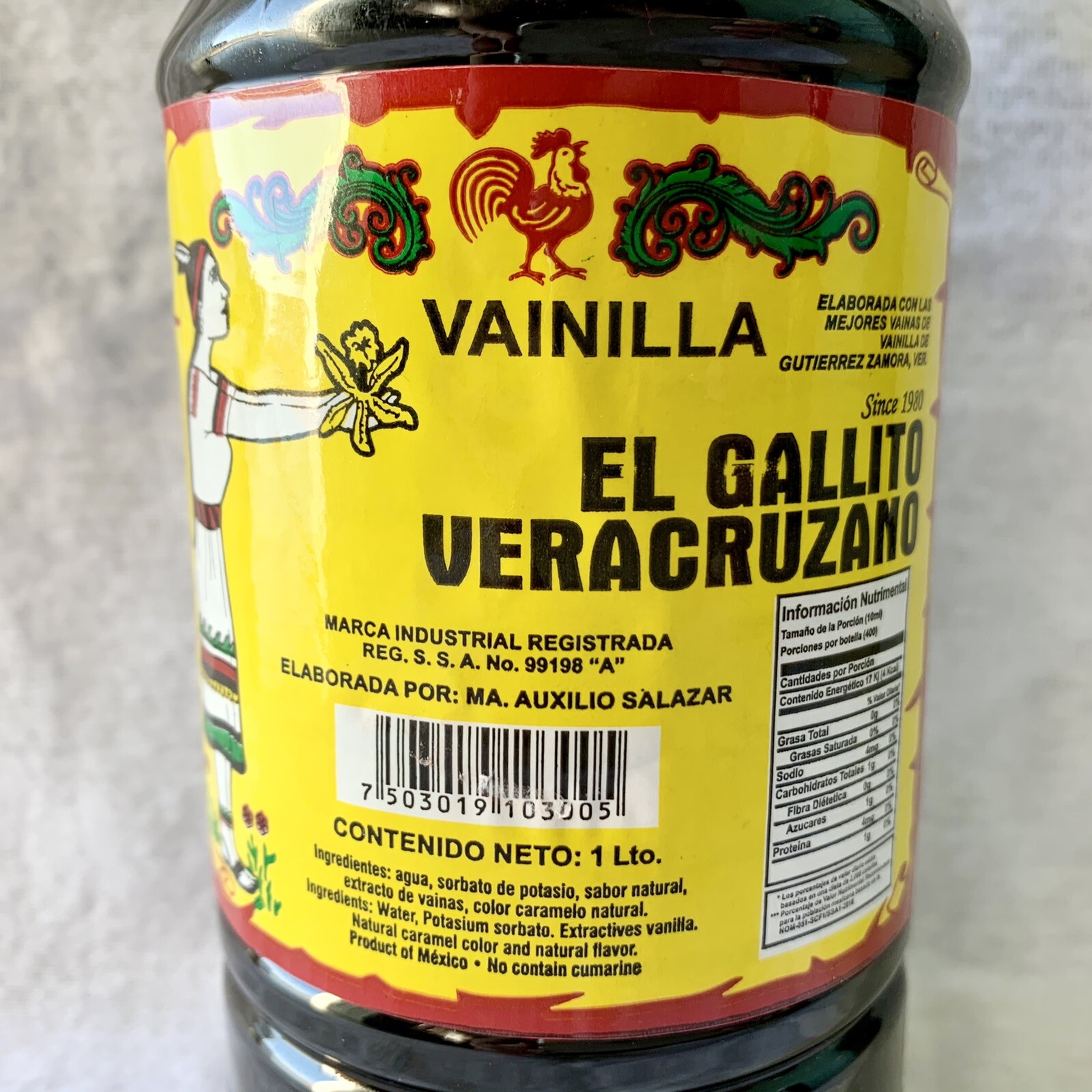 Mexican Vanilla “El Gallito Veracruzano” New One Liter Plastic Bottle