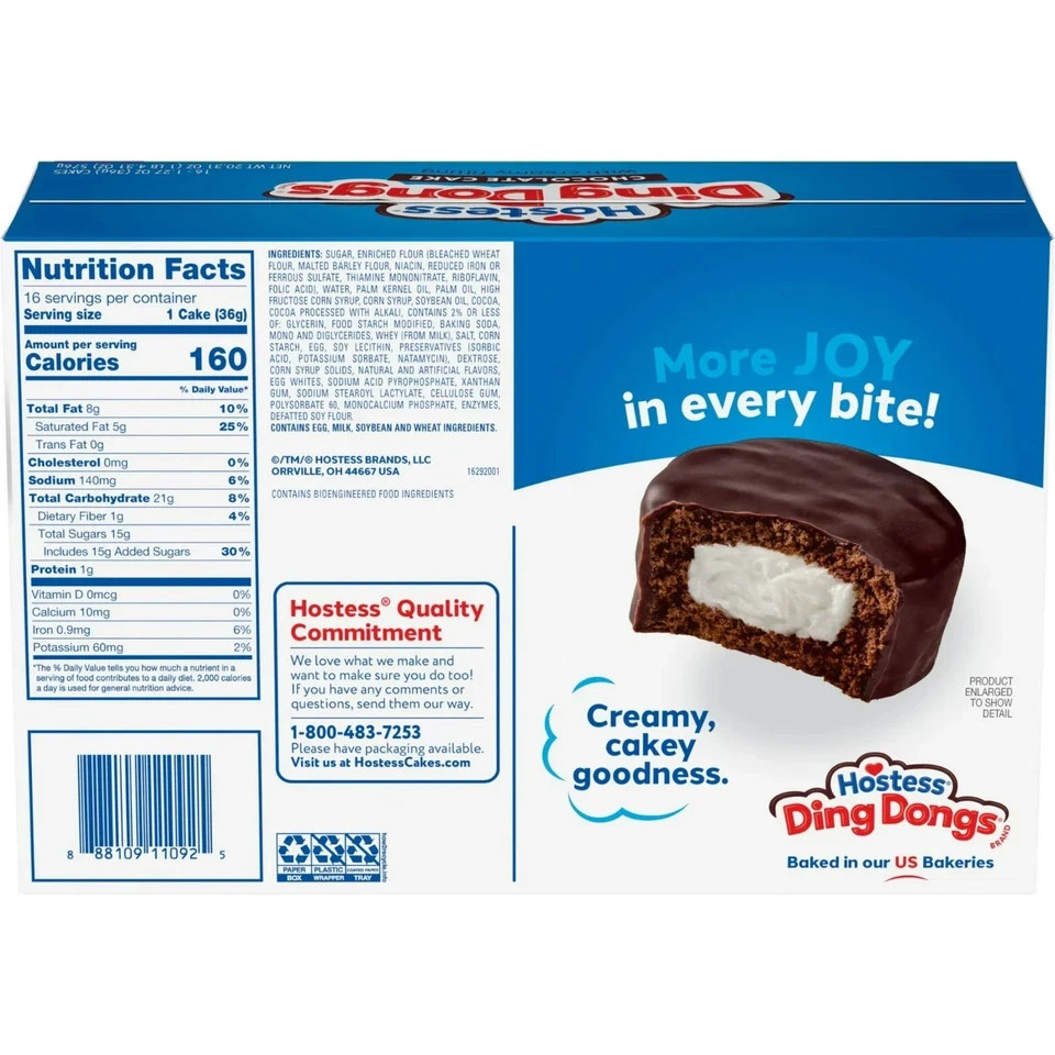 Hostess Ding Dongs Snack Cakes | Chocolate Flavor | 20.31 oz Box (16 Count)